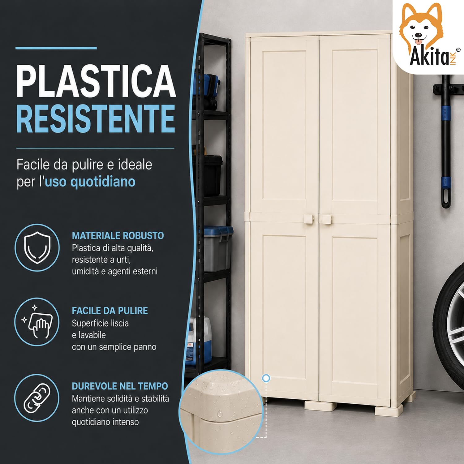 AKITAInk Armadio Multiuso in Plastica Simplex e Omnimodus, Disponibile in Versione Portascope o Bassa, con 1 o 2 Ripiani, Colori Grigio e Panna (Armadio Portascope Simplex con 1 Ripiano Panna)