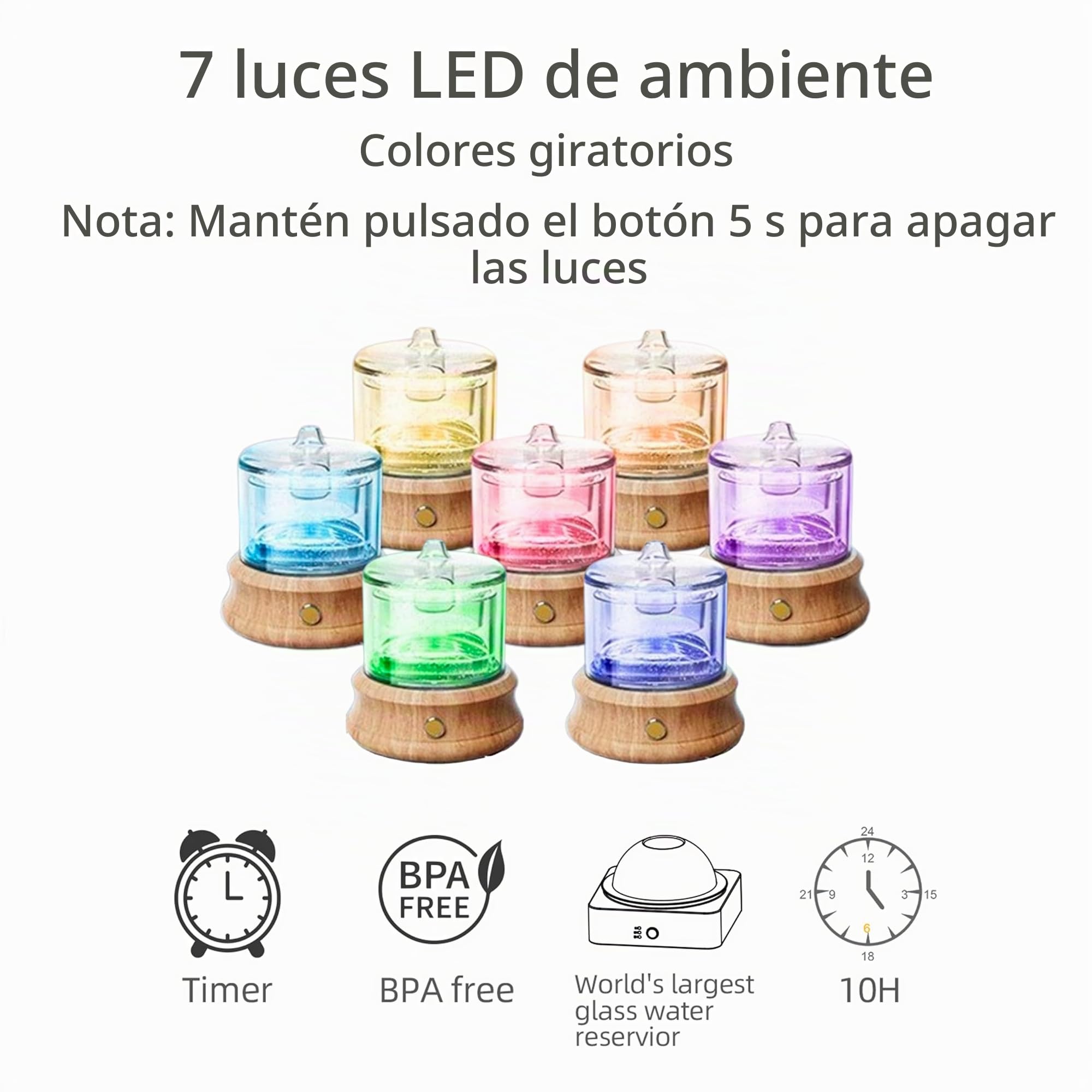 Alma Difusor de Aceites Esenciales – Difusor ultrasónico – Depósito de Vidrio 80 ml · 3,5 MHz – Aromaterapia – Base de Madera auténtica · LED · silencioso – hasta 6 h
