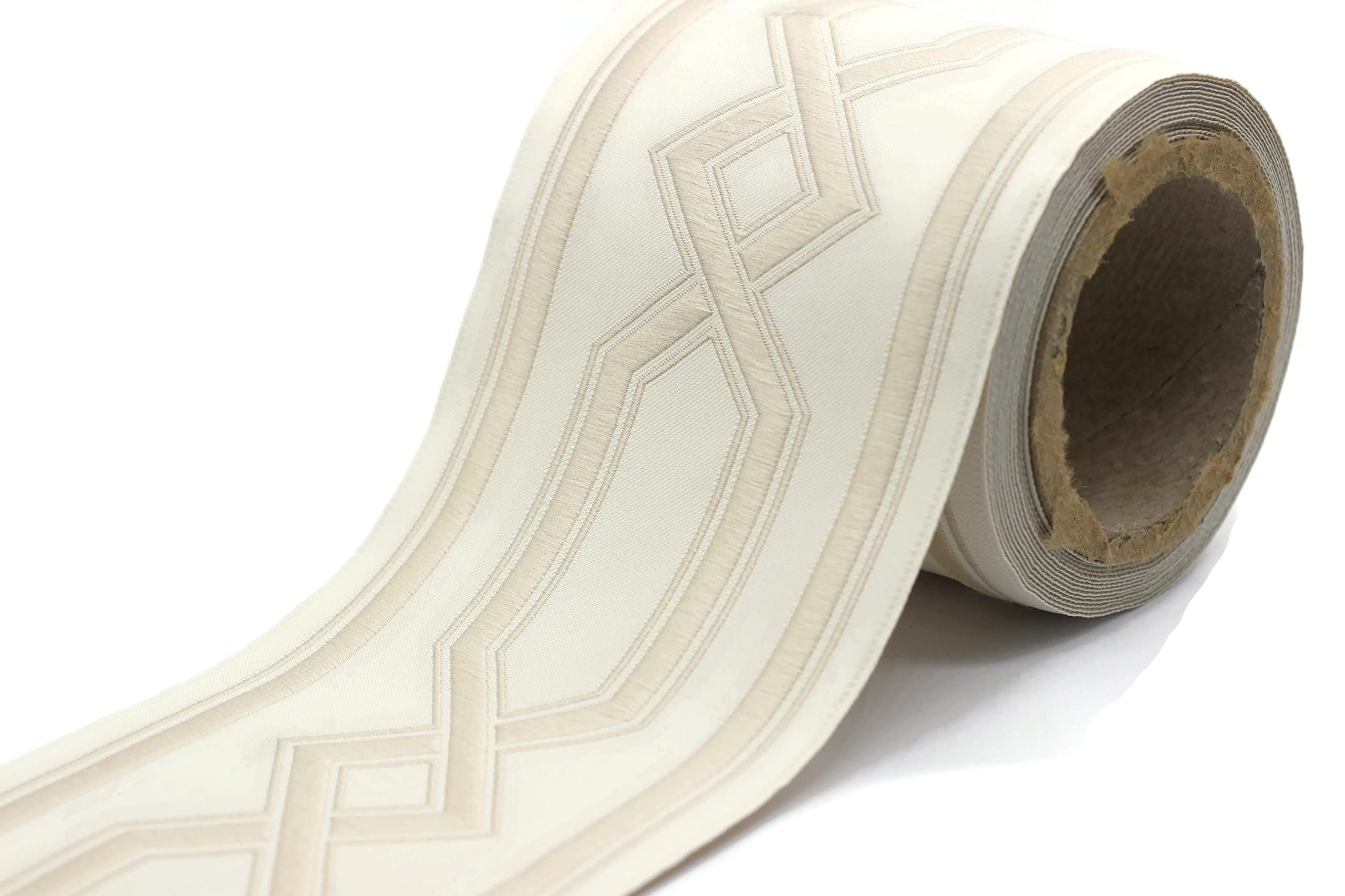 Ruban jacquard brodé géométrique crème 3.5m pour rideaux et draperie V1 178