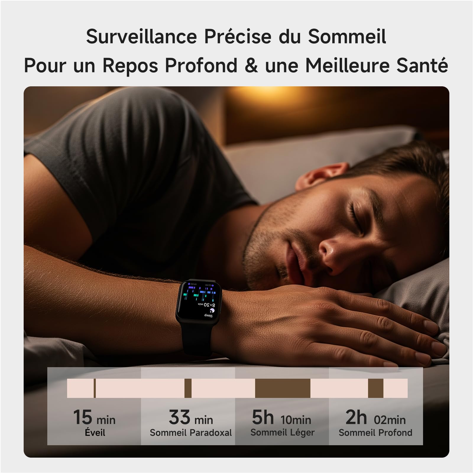Montre Connectée Homme Femme, 1.85" AMOLED Smartwatch avec Appel Bluetooth, 3ATM Étanche, 100+ Modes Sportifs, SpO2/Sommeil/Fréquence Cardiaque, Podomètre & Calories, Compatible Samsung/iPhone/Android