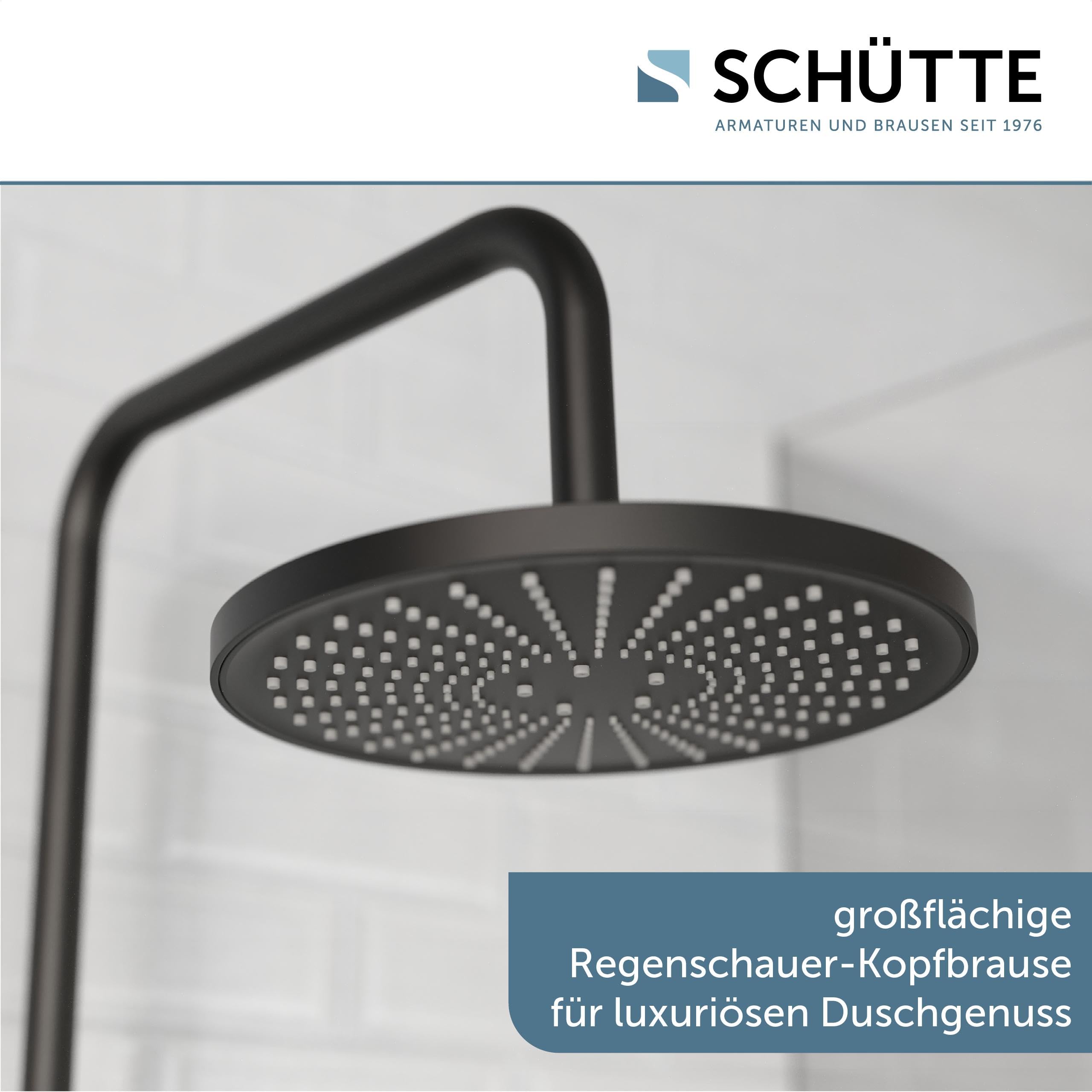 SCHÜTTE ADRIA 60171 Duschsystem mit Thermostat, Duschset mit großer Regendusche (Ø 24 cm) und verstellbarer Handbrause, Brauseset mit Duschstange, Duschsäule Duschpaneel, Schwarz