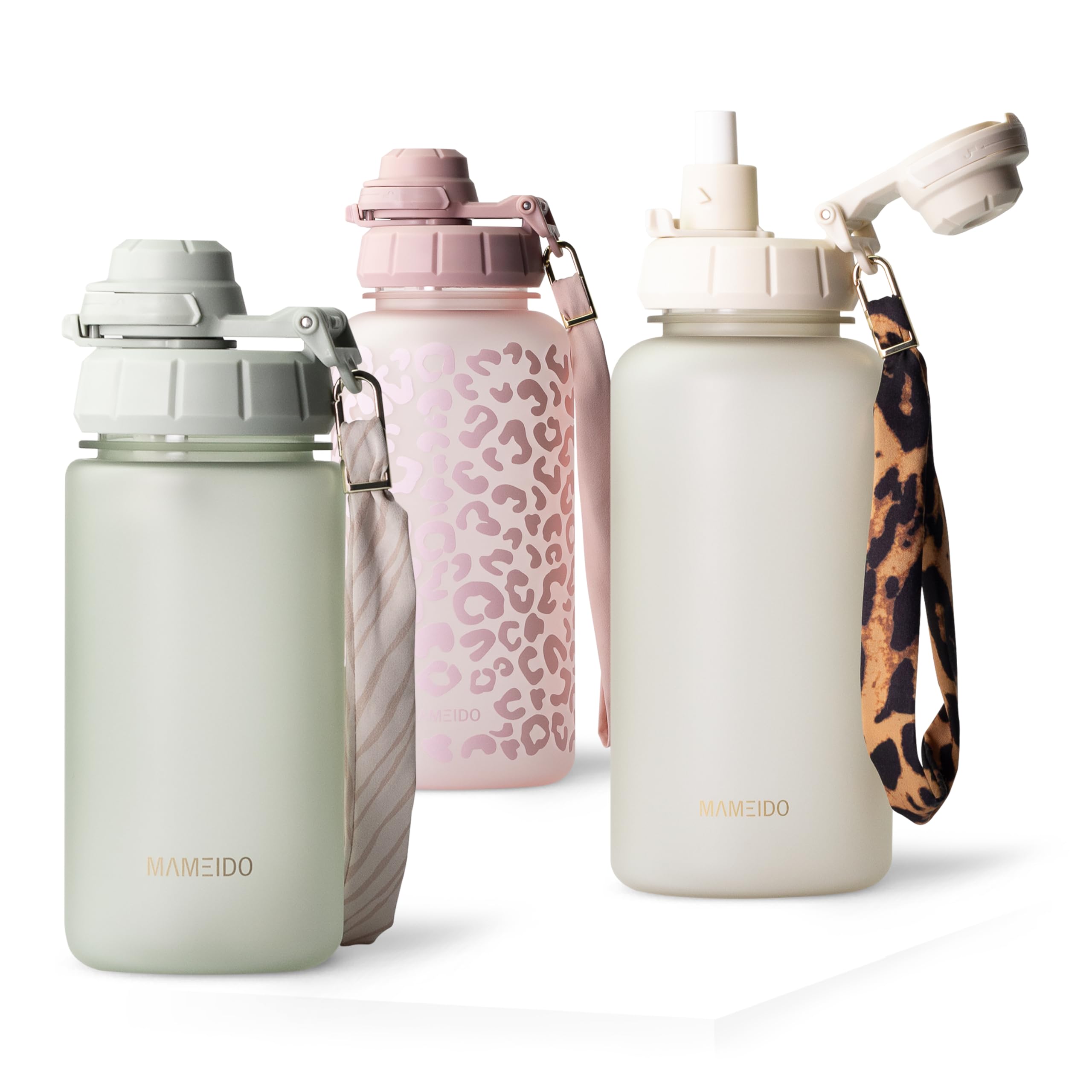 Mameido Desert Sage Water Bottle With Straw & Time Markings 500 Ml, Leakproof Tritan Sports Water Bottle, Drinks Bottle Bpa-Free, Water Bottles (Desert Sage)