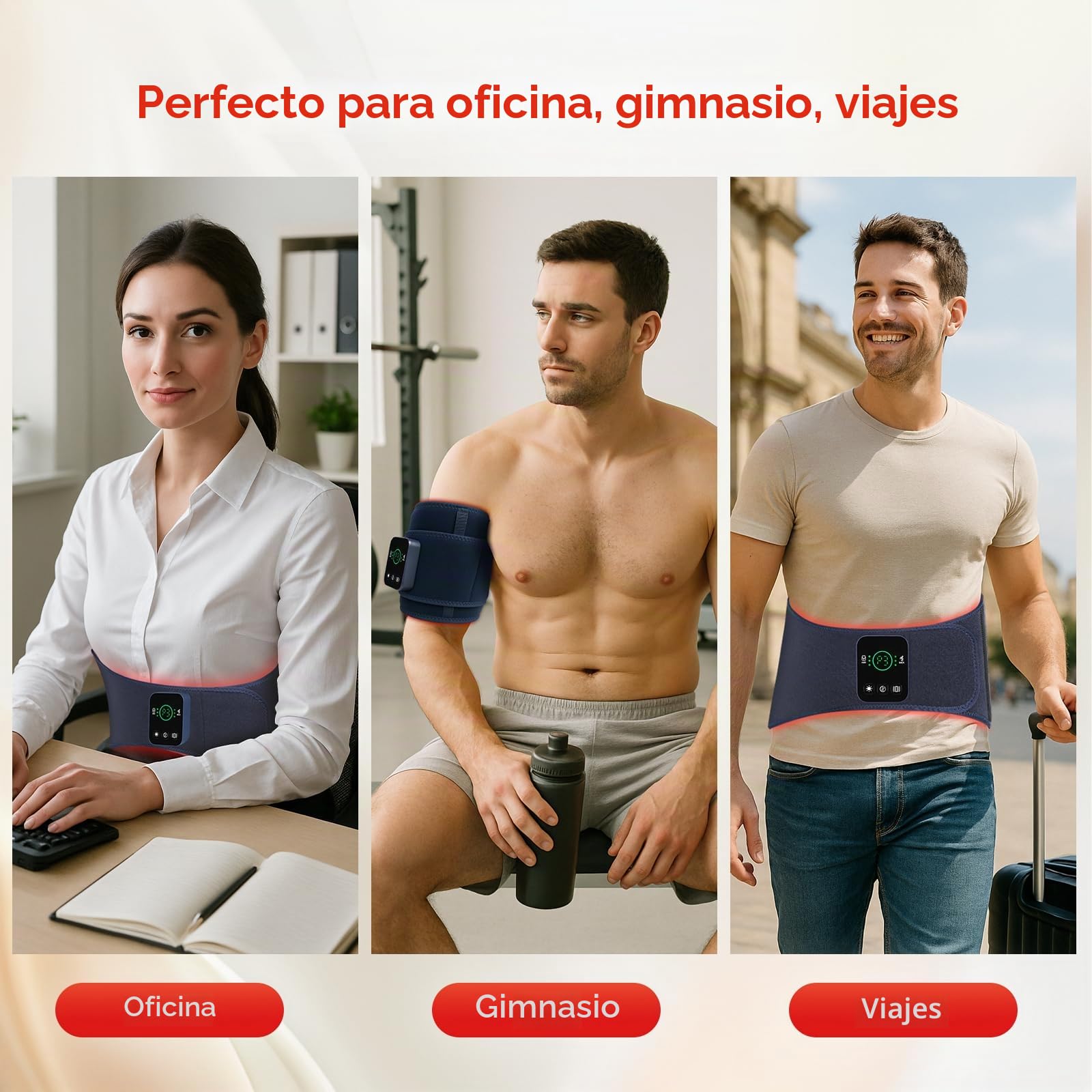 Cinturón de terapia de luz roja para espalda y abdomen, 5000 mAh inalámbrico infrarrojo con masaje de vibración de pulso/3 modos, alivio del dolor, relajación muscular y aumento de la circulación