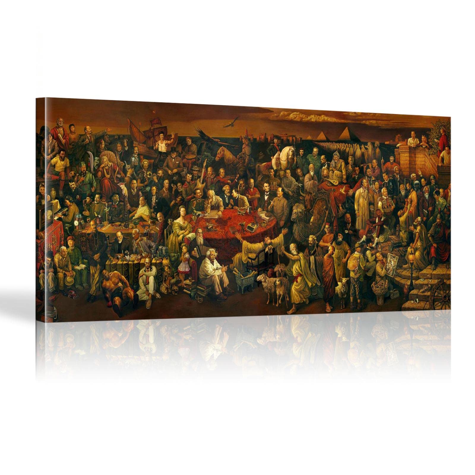 KADING Großes Leinwandbild Berühmte Persönlichkeiten Gemälde Diskussion über die Göttliche Komödie mit Dante Ölgemälde Drucke Poster für Wohnzimmer 50 x 105 cm (20 x 41 Zoll) mit Rahmen