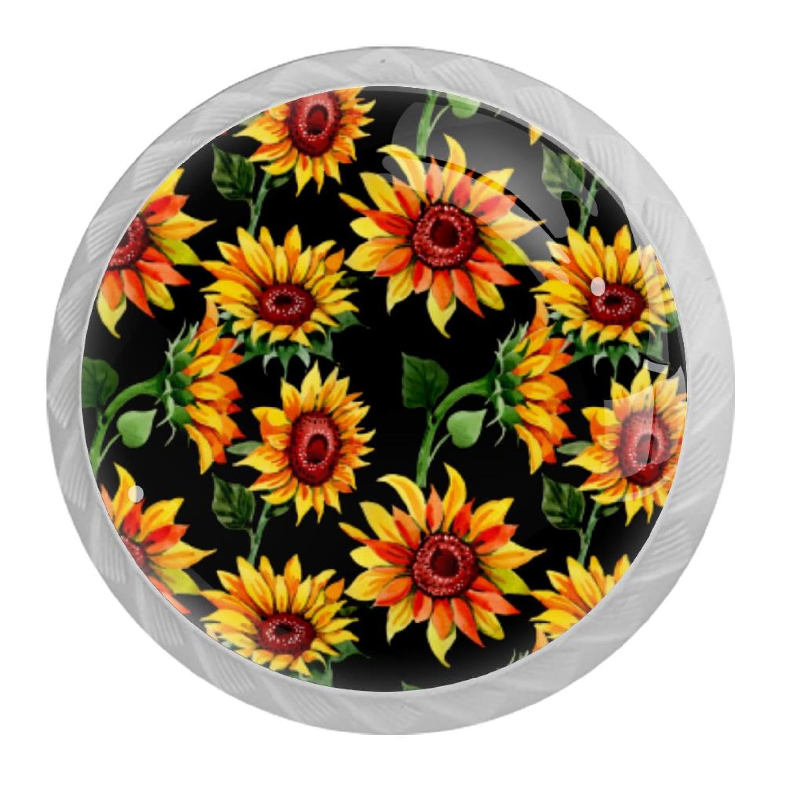 Tqmspg 4 Pieces Drawer Pulls Vintage Sunflowers Door Knobs Dresser Handles for Kitchen Wardrobe Cupboard Hardware Furniture
