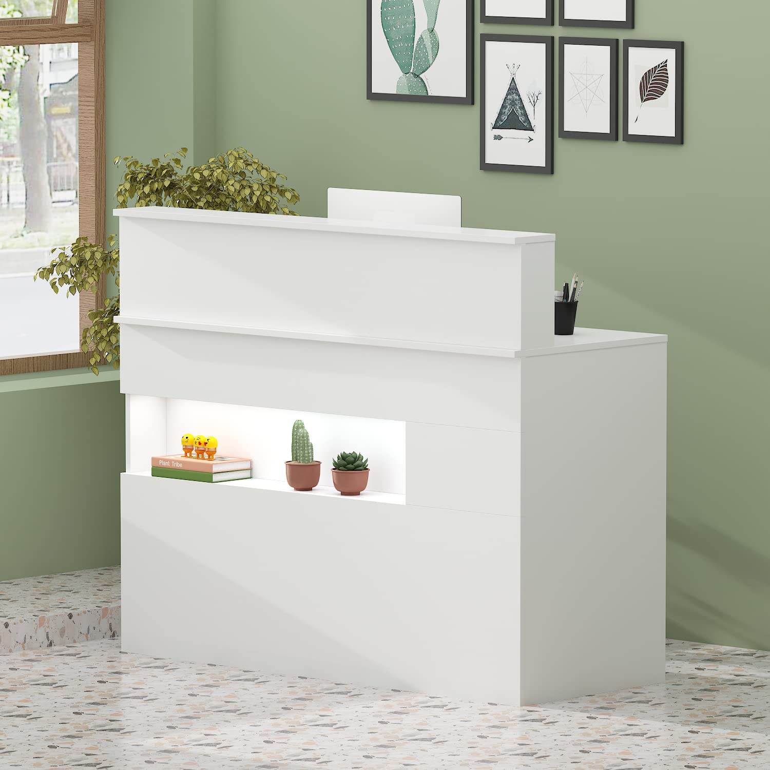 Banco reception con cassetti, banco reception, banco ufficio, per sale aziendali, reception di hotel, negozi di abbigliamento, pasticcerie, frutterie 50 P x 120 L x100 H cm, JRIT250007-01