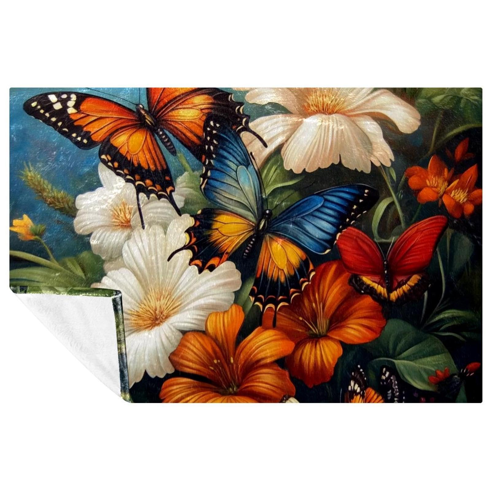 Couverture papillon et hibiscus chaud 150x100 cm pour lit