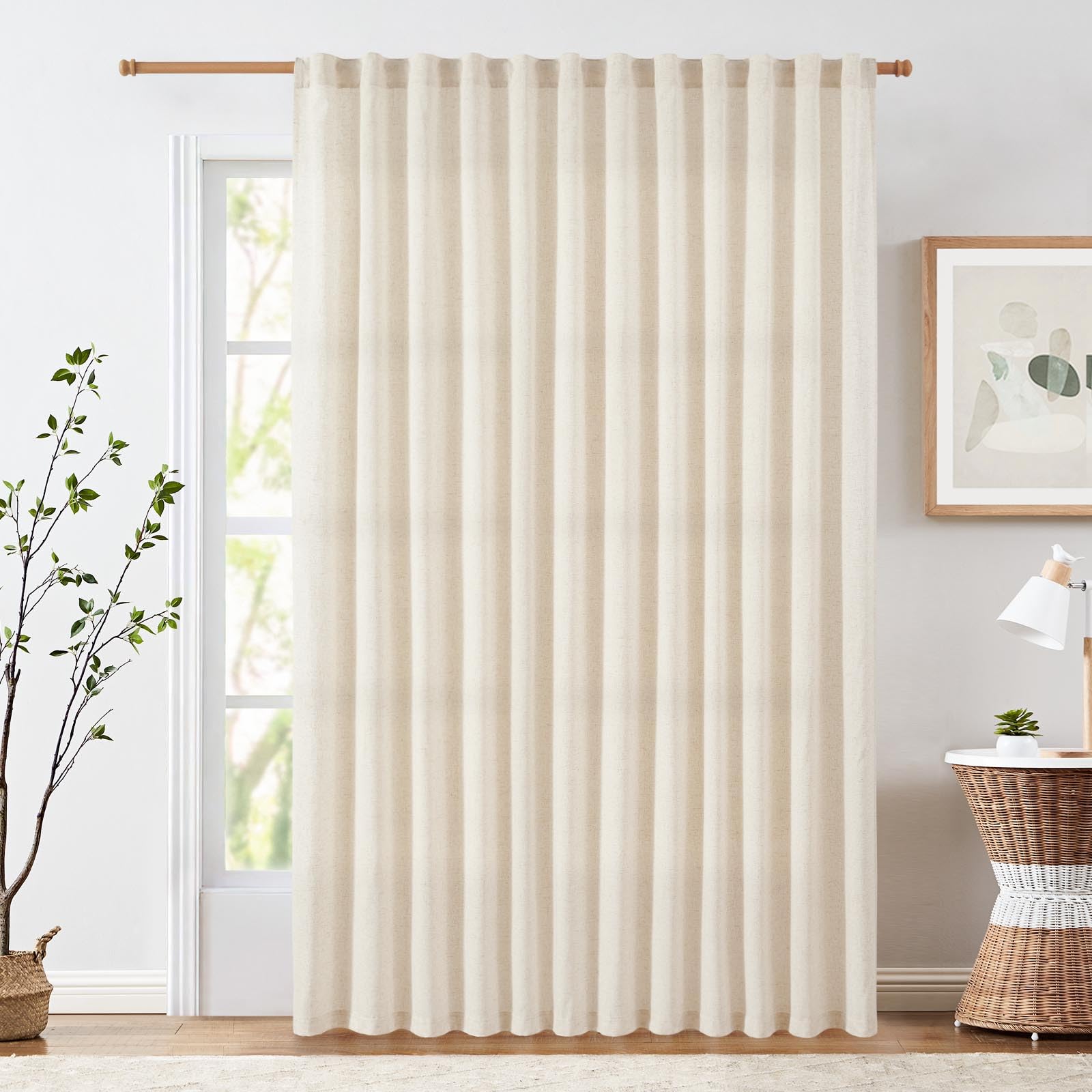 jinchan Sliding Doors Linen Blend Curtain 84 inch Length 1 Panel for Living Room, Light Filtering 100 inch Extra Wide Drape for Patio Door with Rod Pocket Back Tab(100W x 84L, Ecru)Global Recycled StandardGlobal Recycled StandardGlobal Recycled Standard