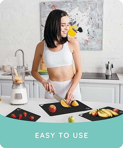 Miniatura 4 de July Home Tabla de cortar alternativa para cocina, juego de 3 tablas de cortar de plástico flexible extragruesas, antideslizantes, sin BPA, fáciles
