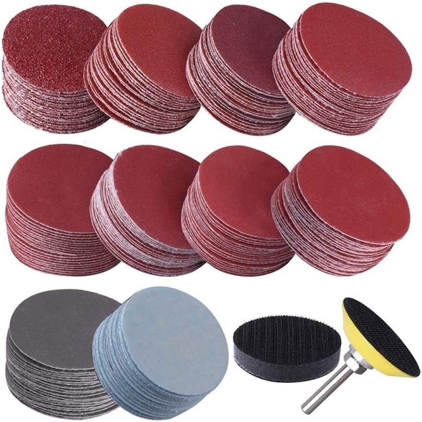Sander Sandpaper 200Pcs 50mm 2 Inch Sander Disc Sanding Discs 80-3000 Grit Paper With 1Inch Abrasive Polish Pad Plate + 1/4 Inch Shank For Rotary
