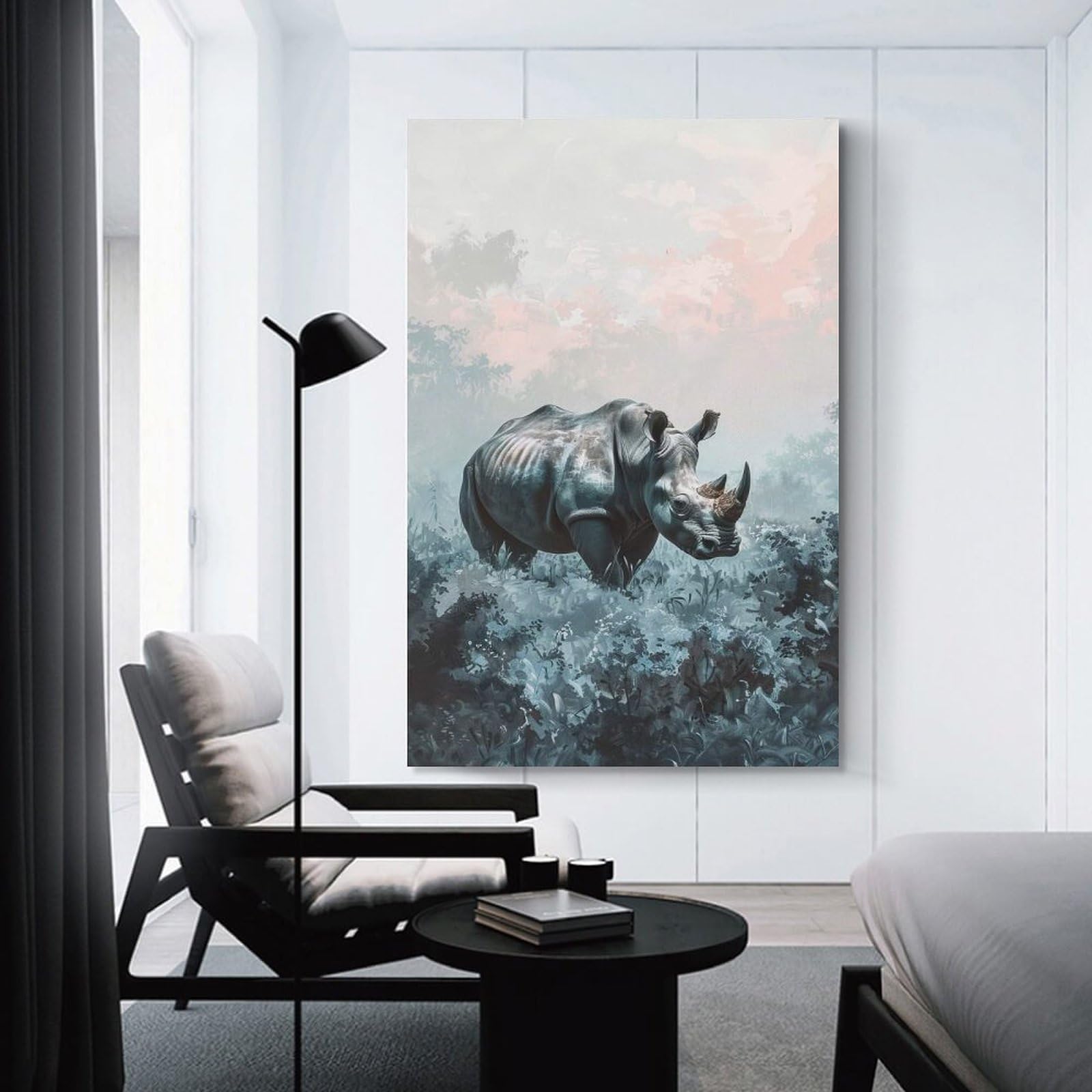 Junmoney Unframe-Style-24 Rhino In Foggy Forest Wall Decor Canvas Print, 20X30inch(50X75cm), For New Home Styling, Lounge Or Bedroom, Stylish Wall Art For Fresh Spaces