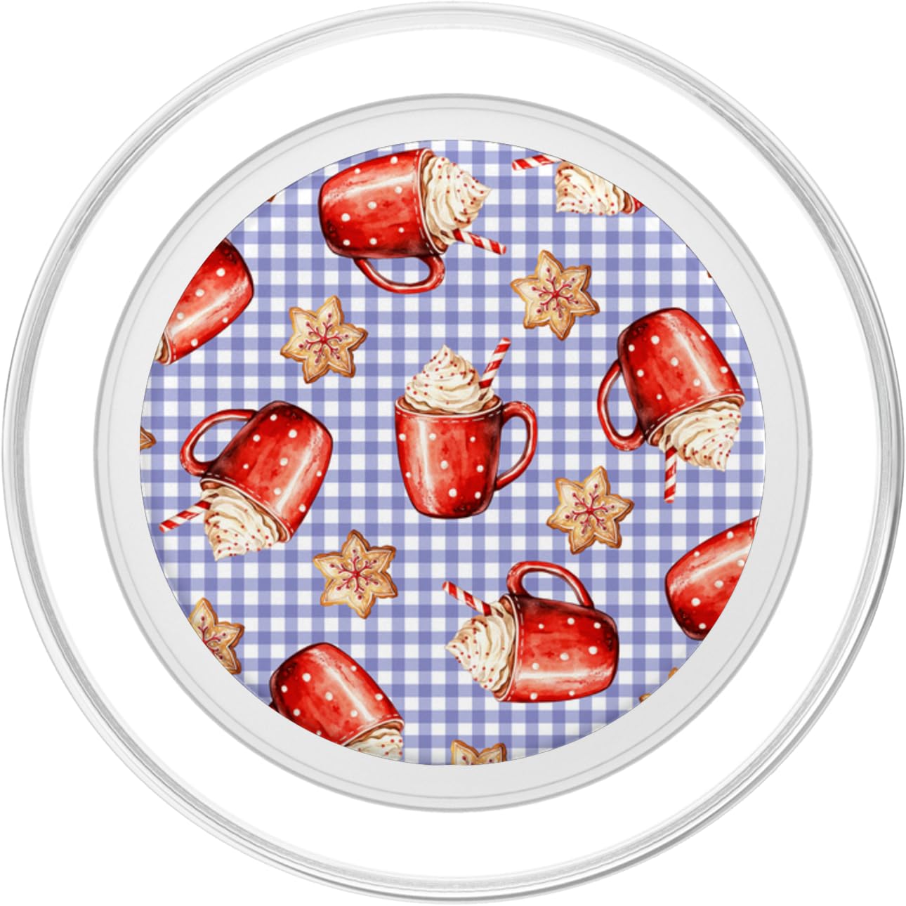 Cozy Cappuccino and Snowflake Cookies Lilac Purple Gingham PopSockets PopGrip for MagSafe, Clear - Image 2