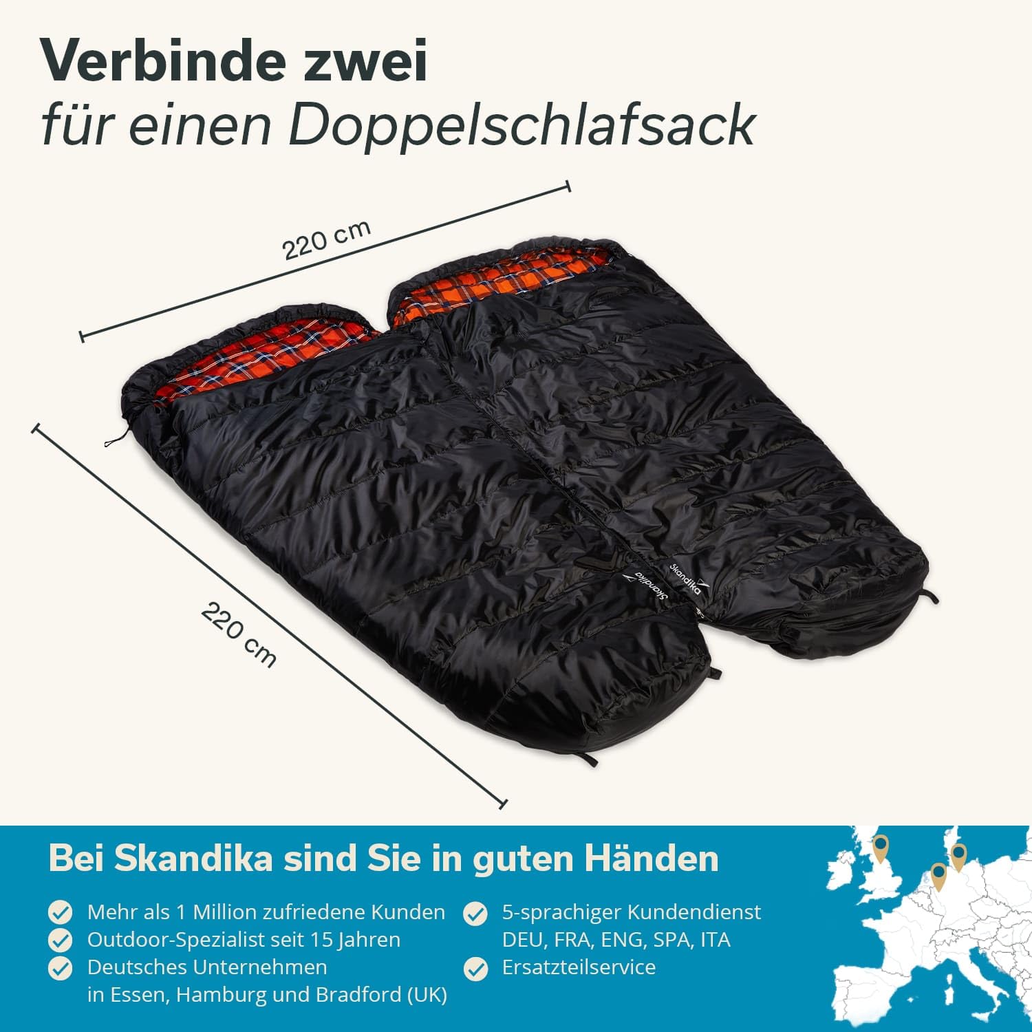 Skandika Schlafsack Vegas Flanell | XXL Mumienschlafsack mit Flanell Baumwoll oder Polycotton Innenfutter für Erwachsene, koppelbar, 3 Jahreszeiten, bis -12° bis -15°C, 220 x 110 cm | Outdoor Camping