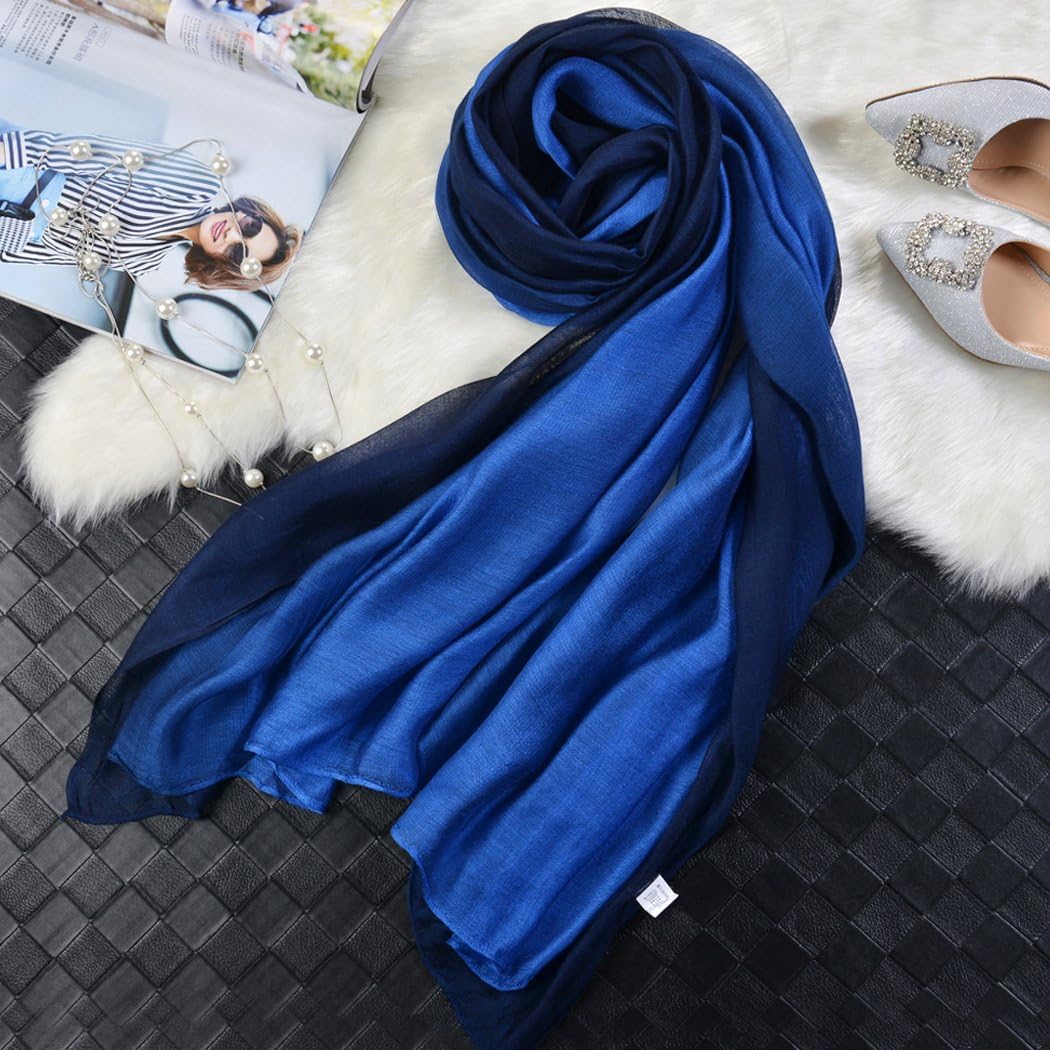 Cotton Silk Scarf Elegant Soft Wraps Color Shade Scarves for Women - Image 5