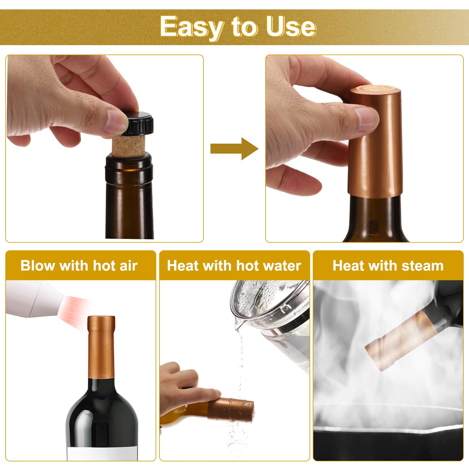 QUARKZMAN 100 Piezas de Cápsulas Termorretráctiles de PVC con 12 Tapones de Corcho en Forma de T para Sellador de Botellas de Vino, Envolturas Termorretráctiles, 30x60mm, Blanco