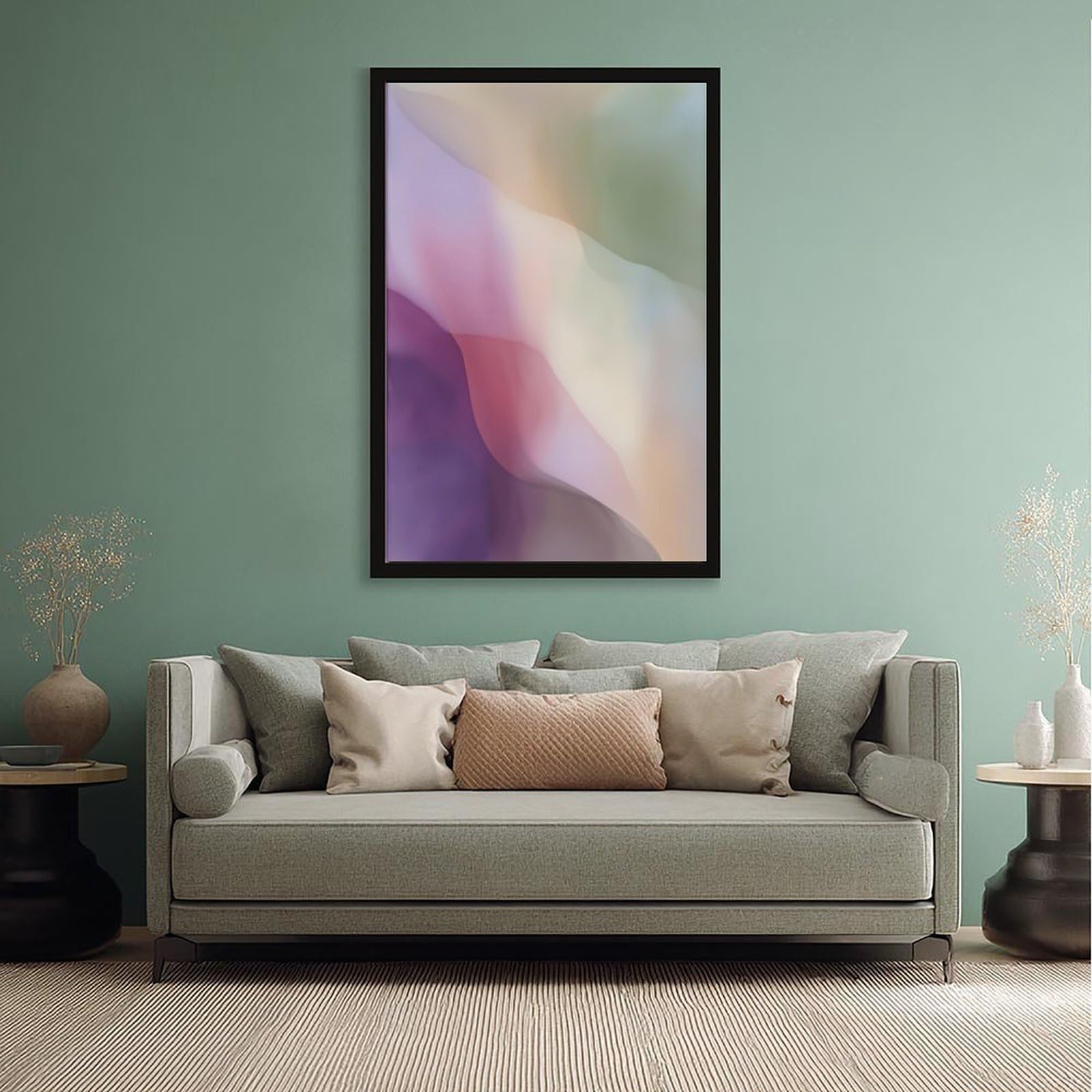 ELKPDOE Weiches neutrales Farbfeld, abstraktes und minimalistisches Poster, Leinwandposter, Schlafzimmer-Dekor, Sportlandschaft, Büro, Raumdekoration, Geschenk, schwarzer Rahmen, 40,6 x 61 cm (L x B)