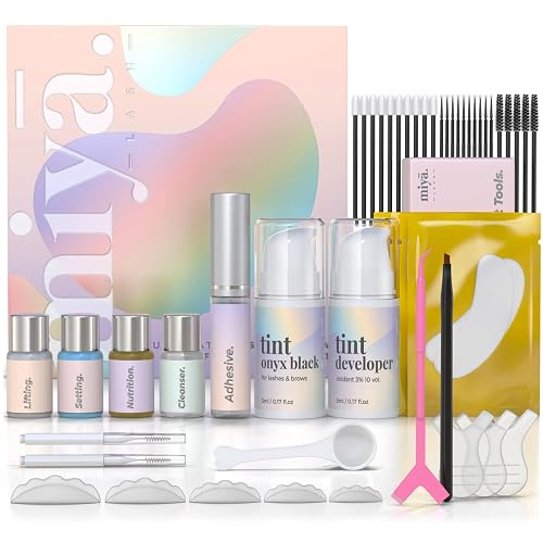 MIYA LASH All in 1 Eyelash and Eyebrow Lift Kit - Lash Lift and Tint, Brow Lamination and Tint, Keratin Lash Perm LVL, Beginner Friendly, All Tools Included - 48 Piece Set