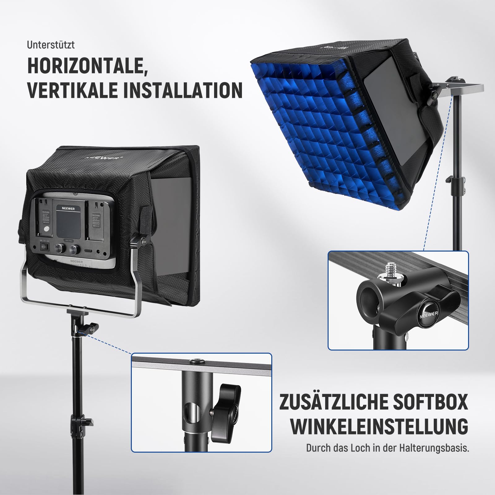 NEEWER verbesserter Softbox Diffusor für NL660 RGB660 PRO II LED Video Lichtpaneel, 12,6" x 11,6", faltbar mit Gitter/Tasche/Verdunkelungshaube, schnelle Einrichtung für weiches Licht, NS4S
