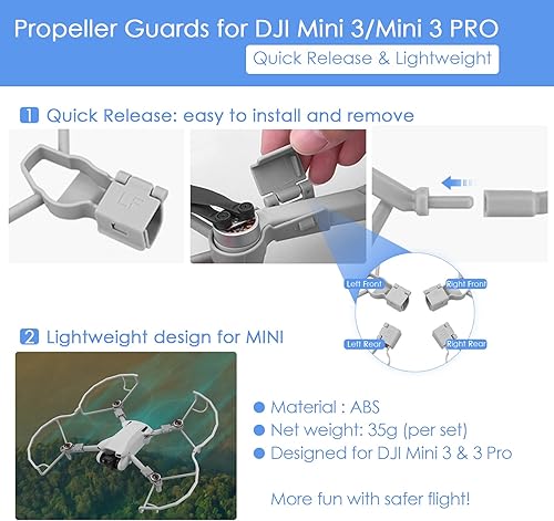 Miniatura 8 de XINANEE 2 en 1 Protectores de hélice y tren de aterrizaje para DJI Mini 3 Mini 3 Pro Drone Accesorios Extensión Patas Cuchillas Protector