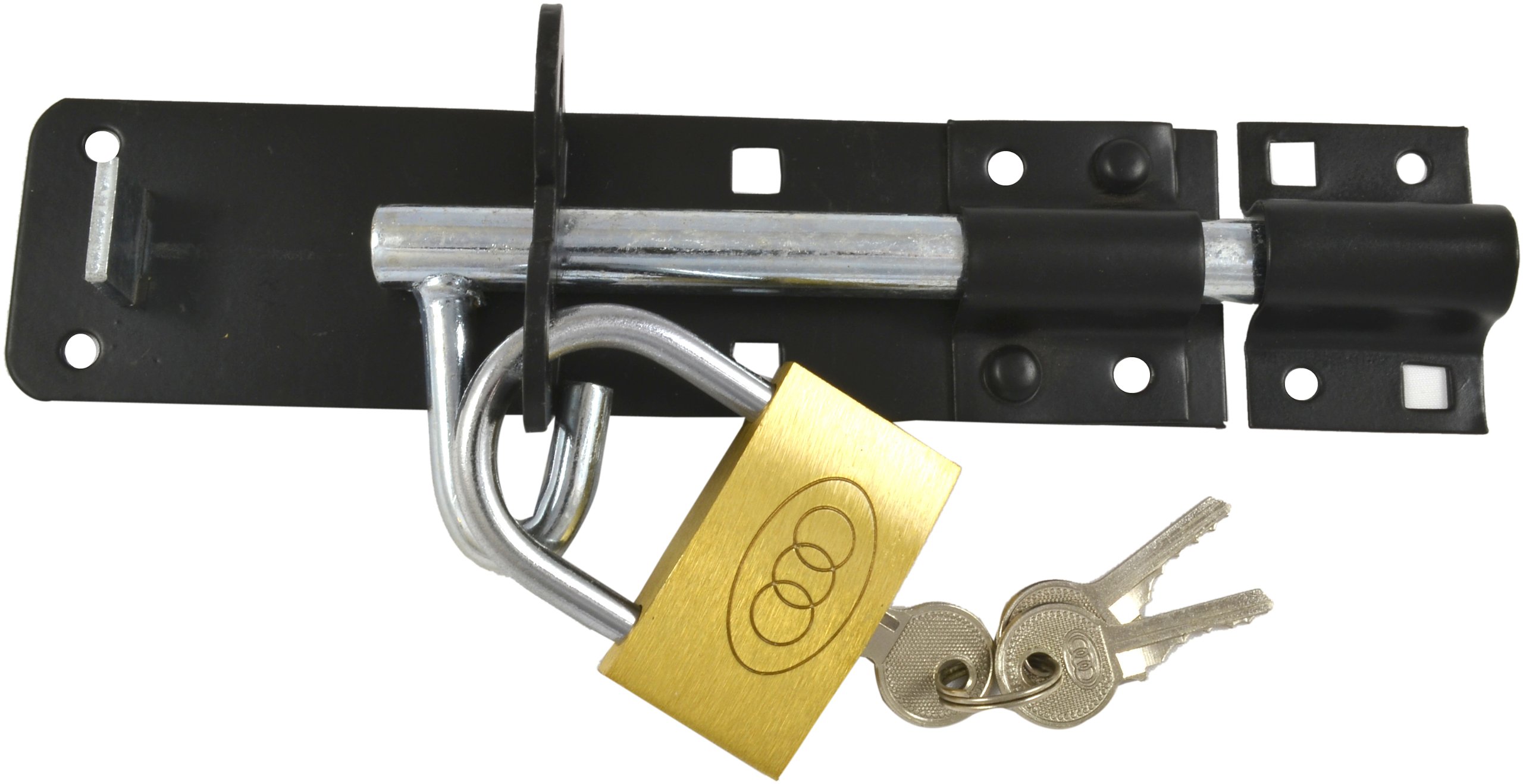 Bulk Hardware 150mm Heavy Duty Padbolt Japanned Complete with Brass Padlock - Black