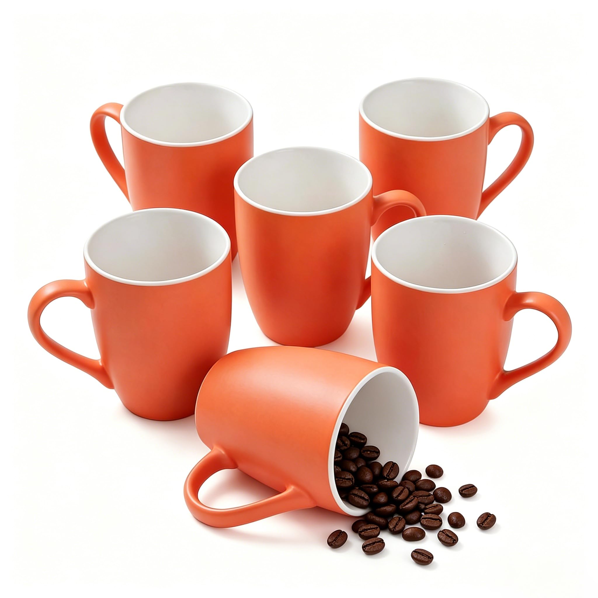 Kaffeebecher-Set, 340 ml, Keramik, Kaffeetassen mit Griff, für Männer und Frauen, für Kaffee, Tee, Cappuccino, Kakao, Müsli (Orange)