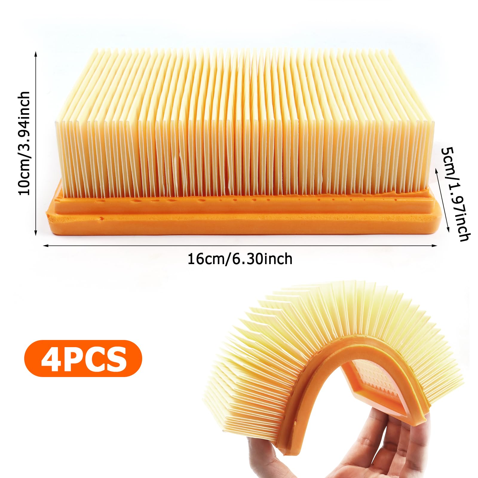 4 stuks platte vouwfilters voor Kärcher-stofzuiger, filter