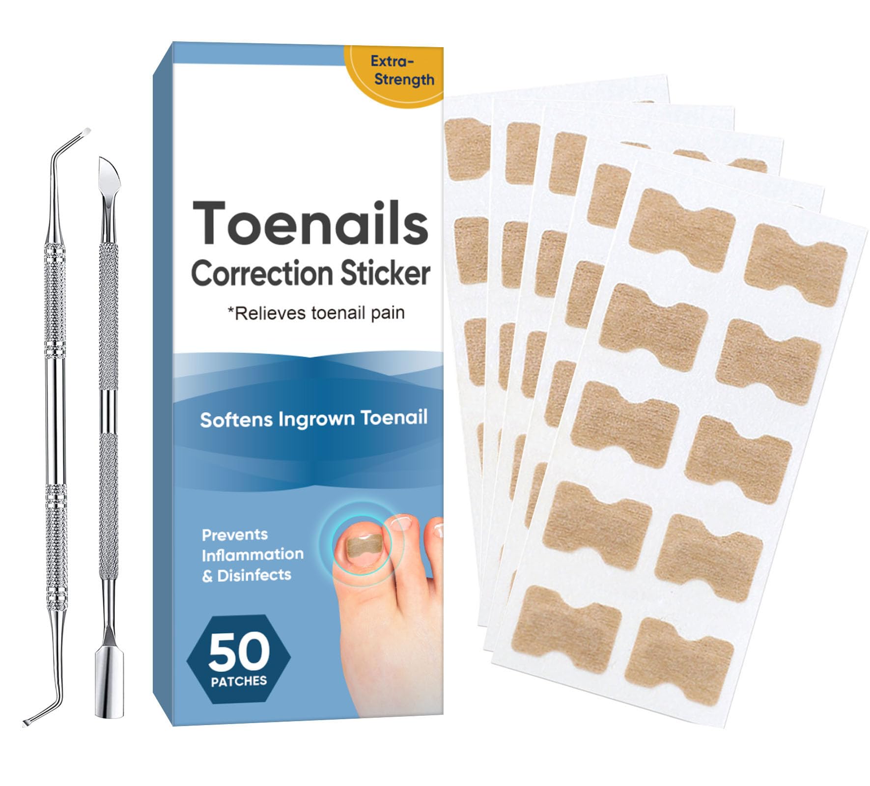 Ingrown Toenail Treatment, 50Pcs Ingrown Toenail Removal Kit with File and Lifter, Professional and Fast Acting