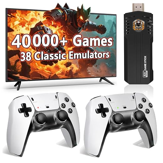 Uckqui Upgrade Retro Game Stick Pro, Wireless Retro Gaming Console with 40000+ Games, Built-in 38 Game Emulators, Plug and Play Video Games for TV, 4K, Retro Game Console with Dual 2.4G Controllers