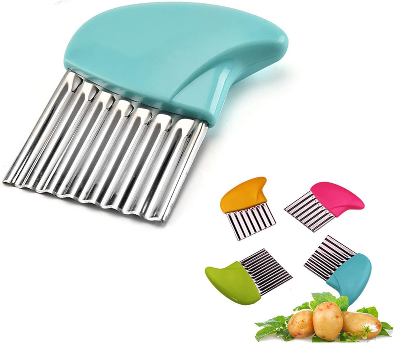SHOWAY Crinkle Cutter Cutting Tool French Fry Slicer Potato Fruit Vegetable Wavy Chopper Knife Stainless Steel Random Color 1pcs