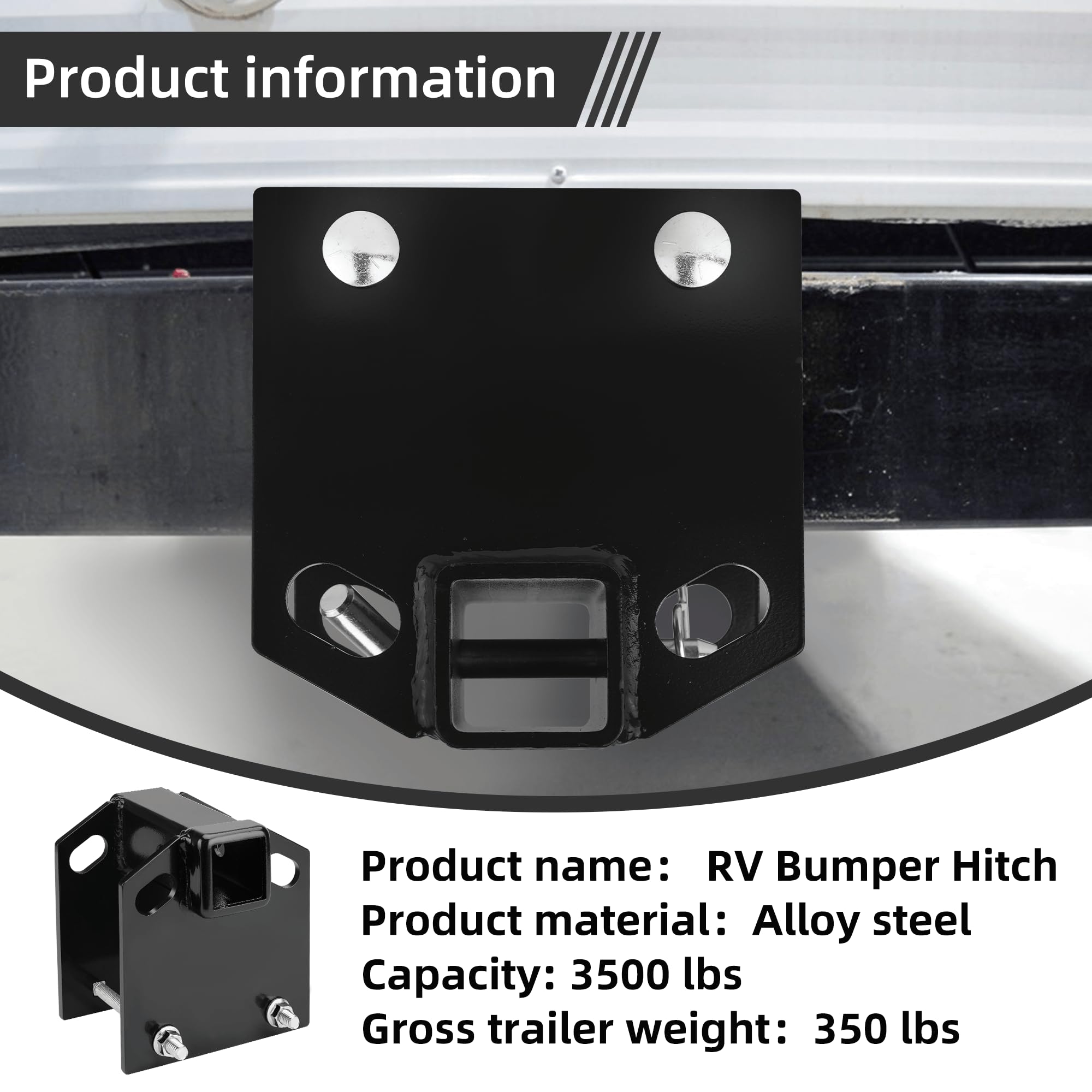 Trailer Hitch RV Bumper Hitch Receiver Adapter 2 Inch