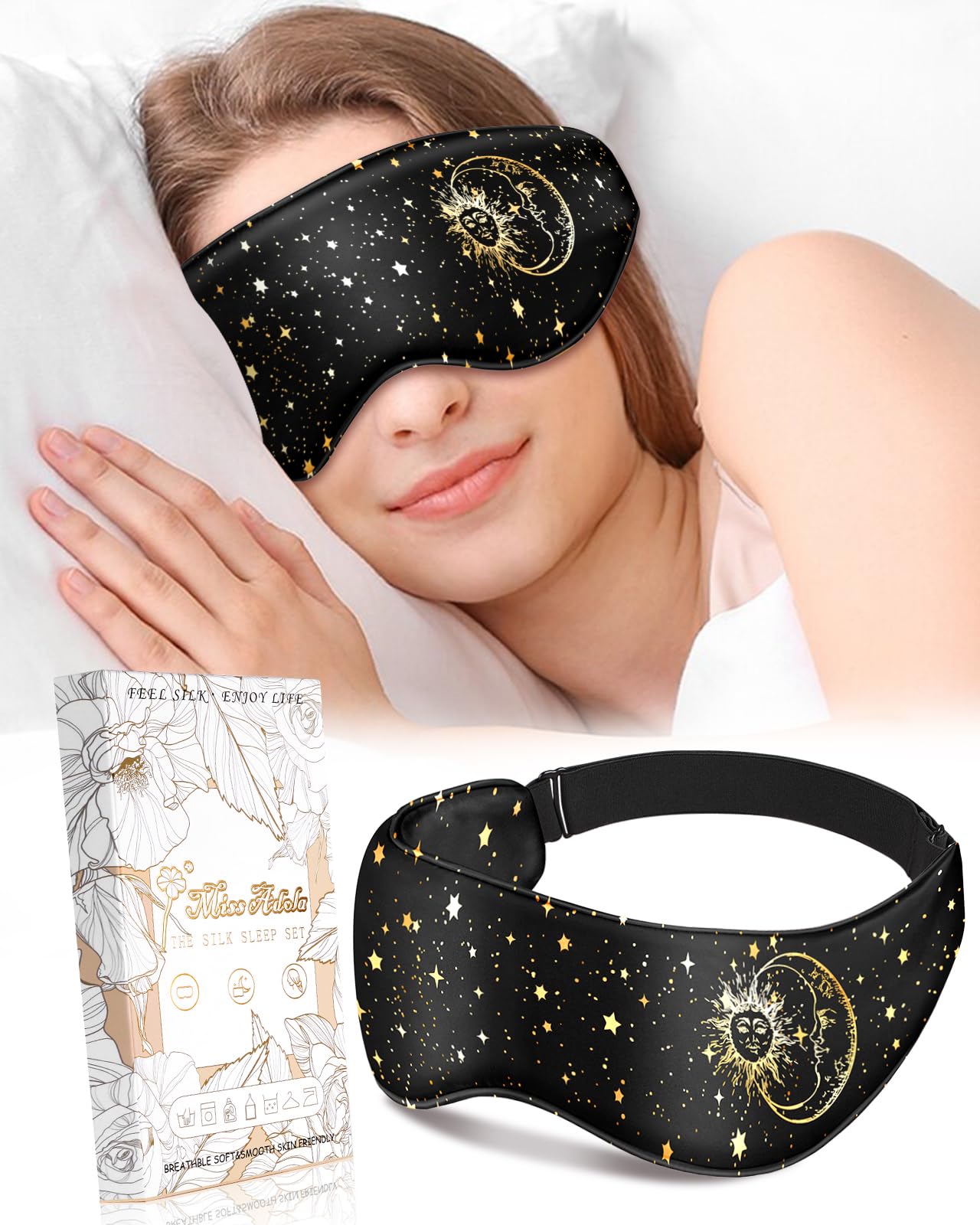 Miss Adola Silk Weighted Eye Mask - Microwave Eye Mask Heat and Cold Warm Compress for Sleeping Dry Eyes Pillow Soft Smooth Lavender Mulberry Silk