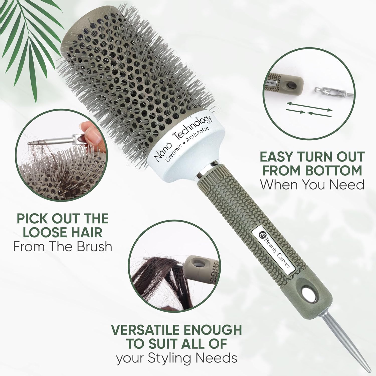 Juego de cepillos redondos, cepillos de 45 y 53 mm con 4 clips, cepillo redondo para soplar con nailon flexible, 66 cerdas, tecnología nano iónica resistente al calor para rizar, peinar