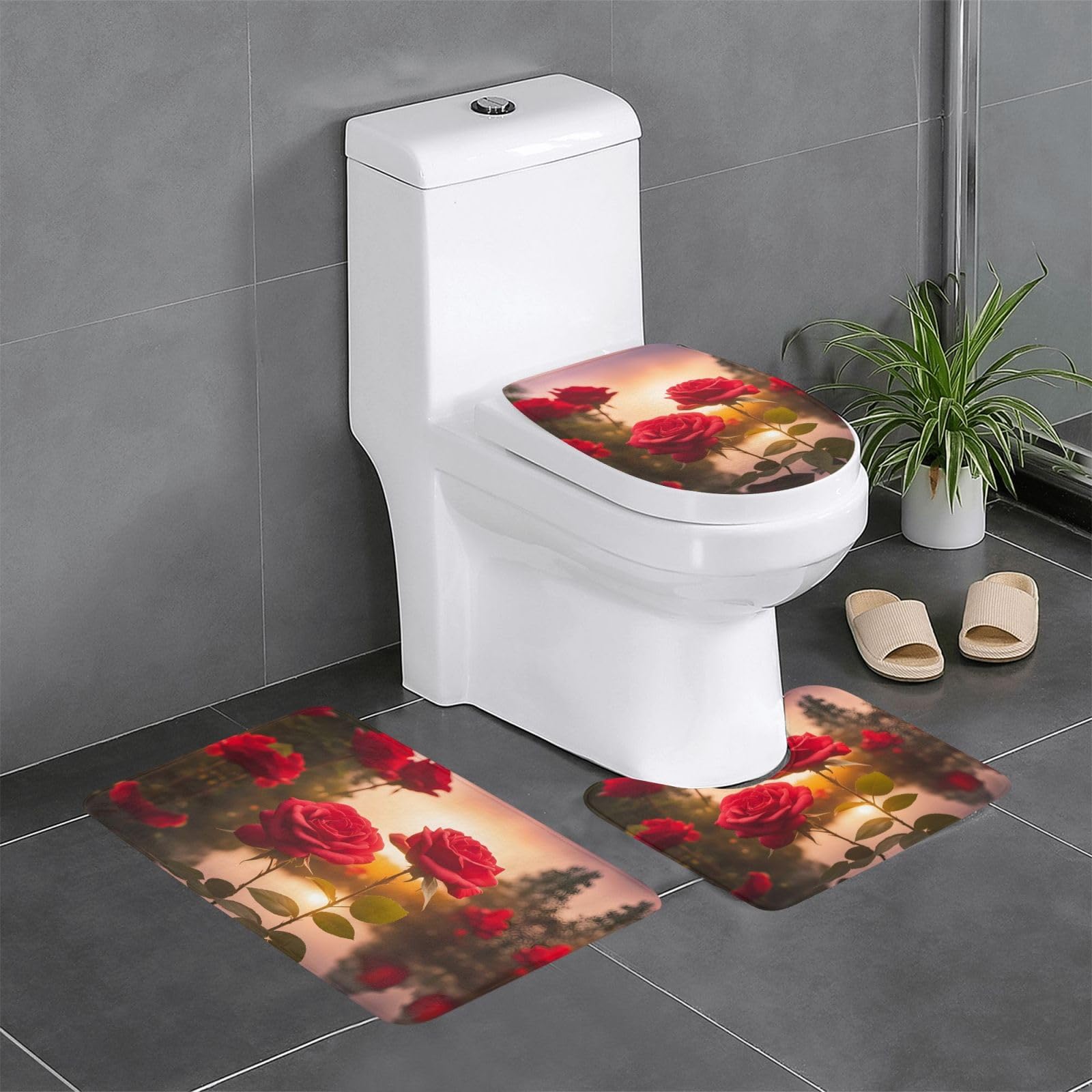 Tapis de sol antidérapants pour toilettes The River motif roses rouges 61x40 cm