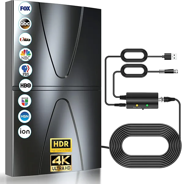 2700+ Miles Range Indoor/Outdoor Antenna for Smart TV and All Old TV's,360° Reception Digital TV Antenna for Local Channels-38ft Thick Coax Cable and Amplifier