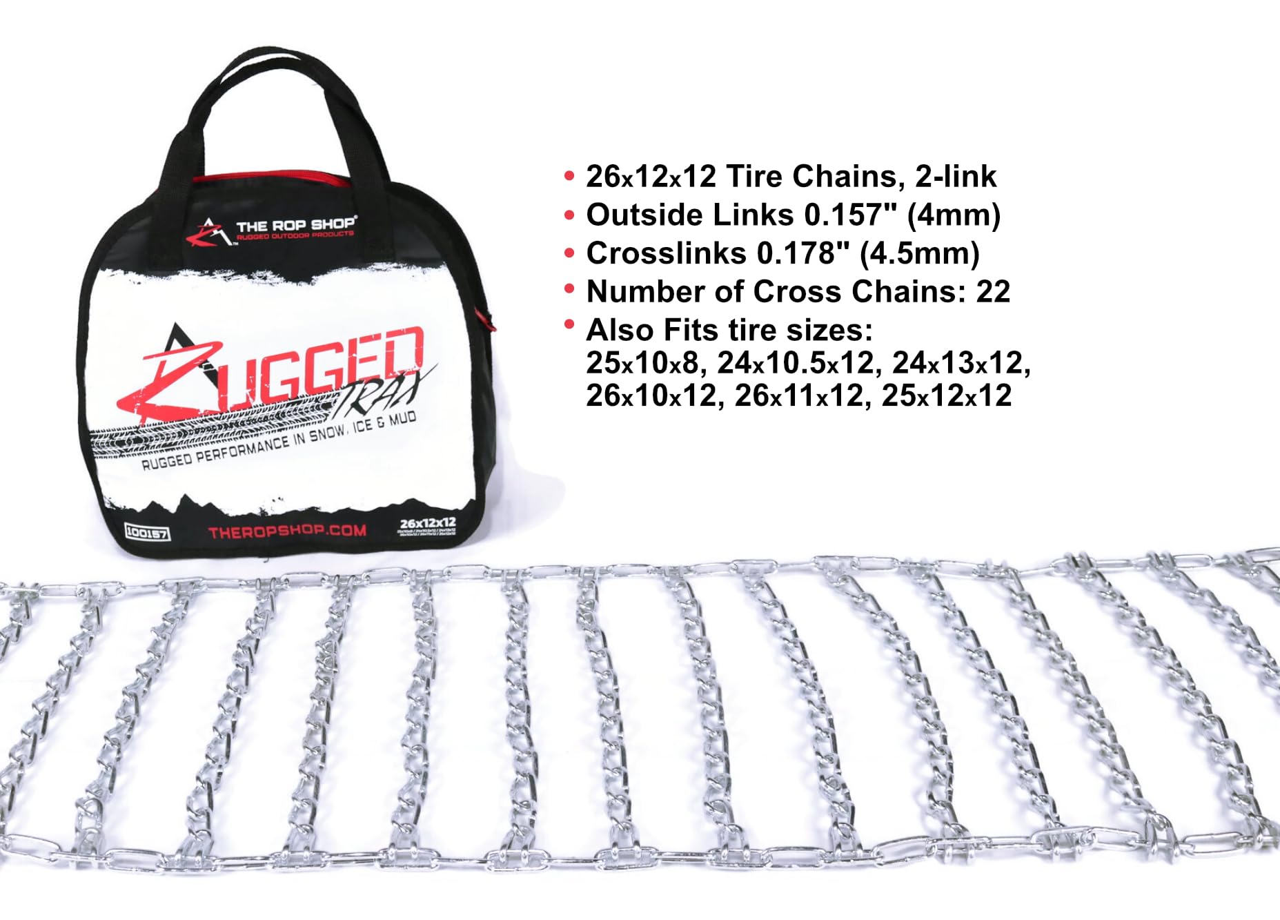 The ROP Shop | Pair of 2 Link Tire Chains for Yamaha 16x7.5x8 Front & 25x12x12 Rear Tires ATV