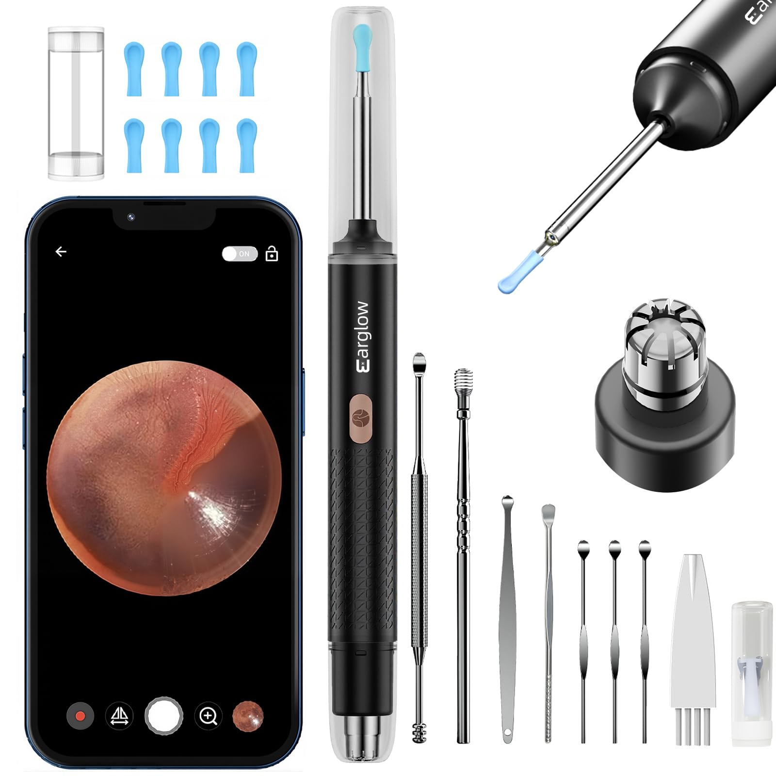 Otoscope Oreille Tondeuse Nez 2 en 1, Nettoyeur Oreille Camera 1080P HD Wifi avec Reconnaissance IA du Tympan, Kit Nettoyage Oreille Étanche IP67 pour Adultes et Enfants