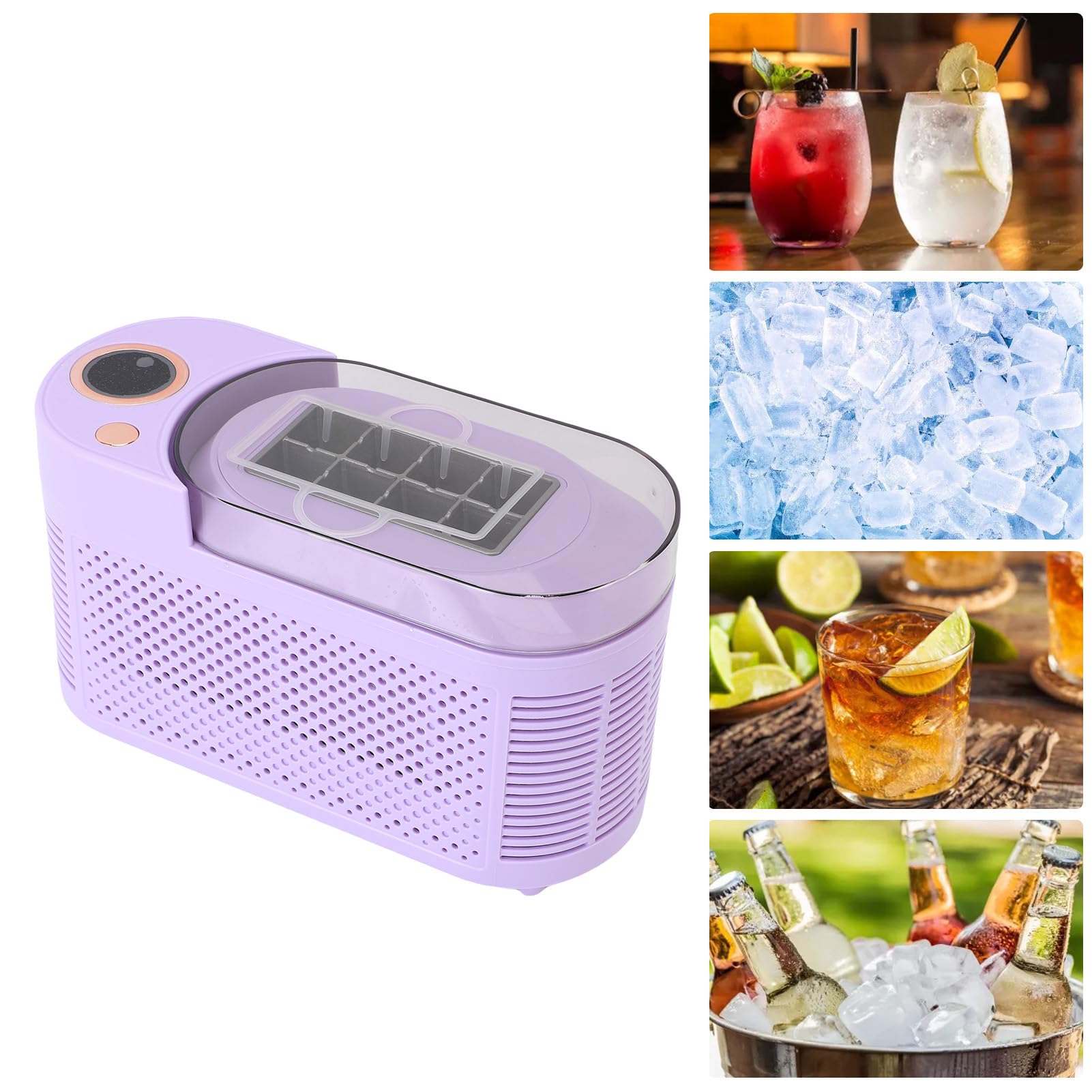 Luqeeg Desktop Ice Maker, 8 Cubes In 10 Mins Portable Compact Mini Countertop Ice Making Machine With Basket For Home, Office, Camping, Traveling, Car (Us Plug) on Fridge.com - View 5