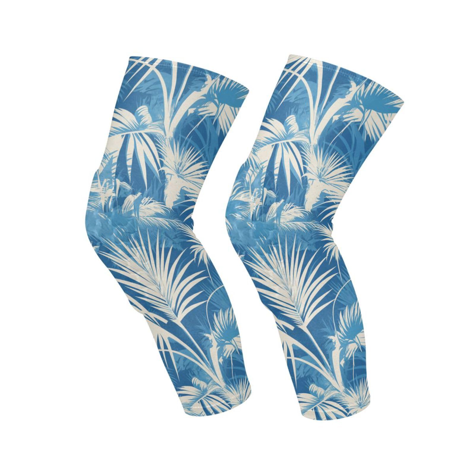 JUNZAN Retro Blue Palms Tree Basketball Knee Pads for Youth Kids Wrestling Knee Pads with Sleeves Sport Kneepads for Volleyball Football