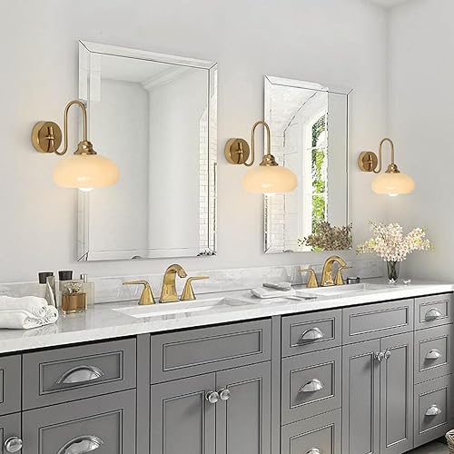 Miniatura 7 de KCO Iluminación de mediados de siglo moderna lámpara de noche montada en la pared latón dorado aplique de pared globo de vidrio tocador lámpara