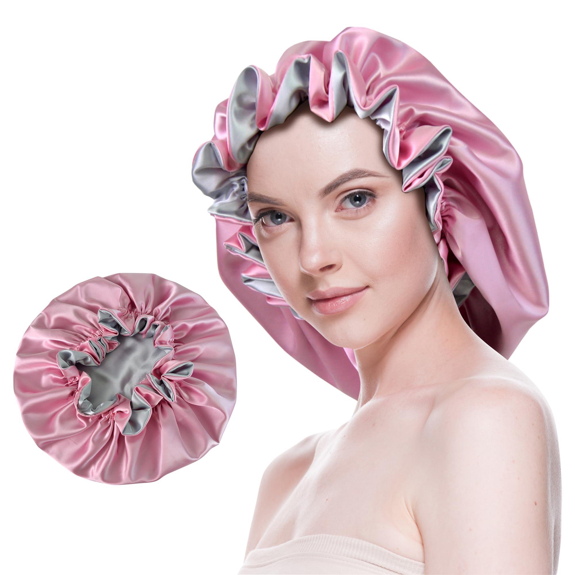 Seidenhaube zum Schlafen, Satin-Haube, doppellagig, wendbar, für Damen, langes, lockiges Zopfhaar