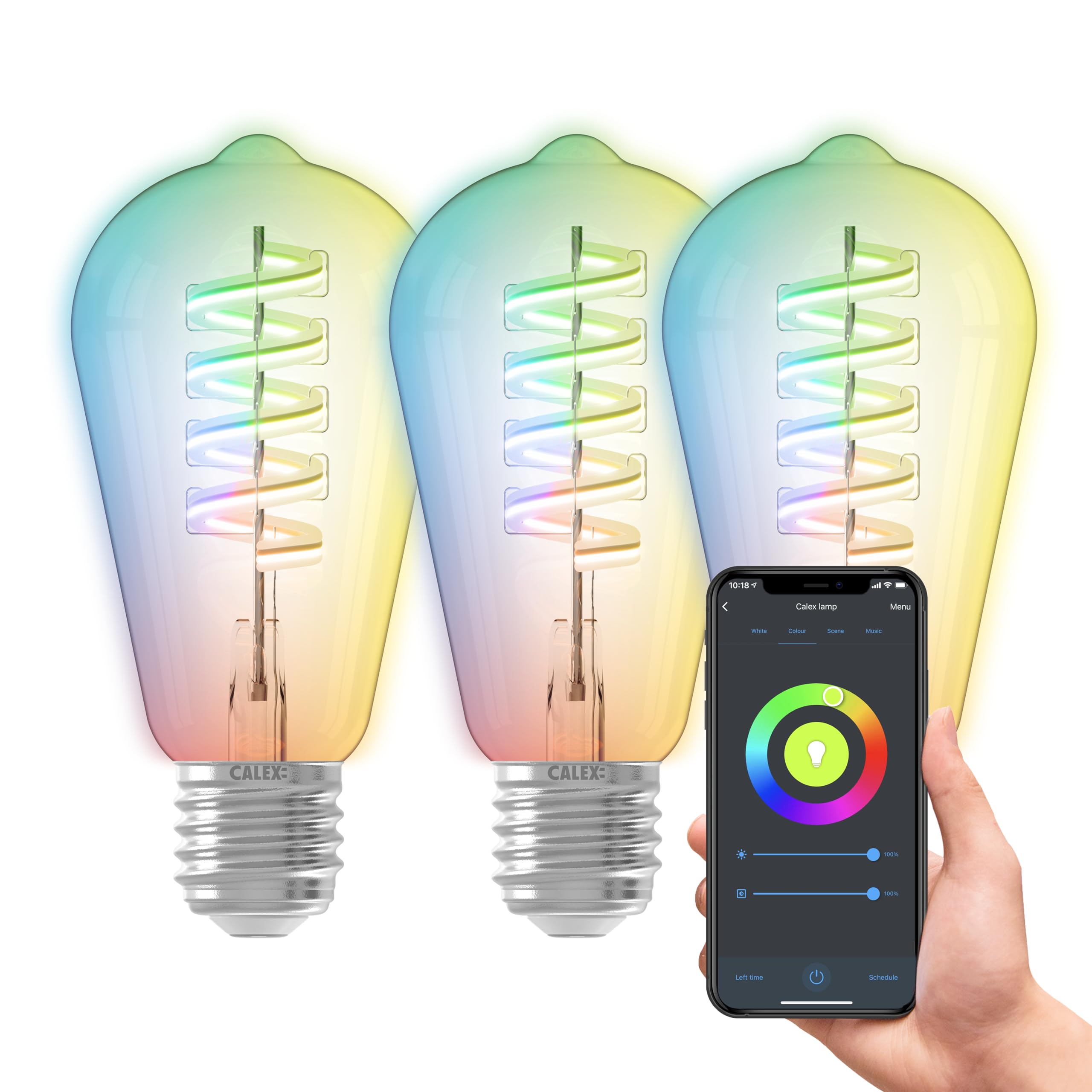CALEX Smart Lampe Filament, E27 Edison ST64, RGB WLAN Lampe mit App und Alexa Sprachsteuerung und Google Home, Dimmbar Wifi LED Leuchtmittel, 5W (3er Pack)