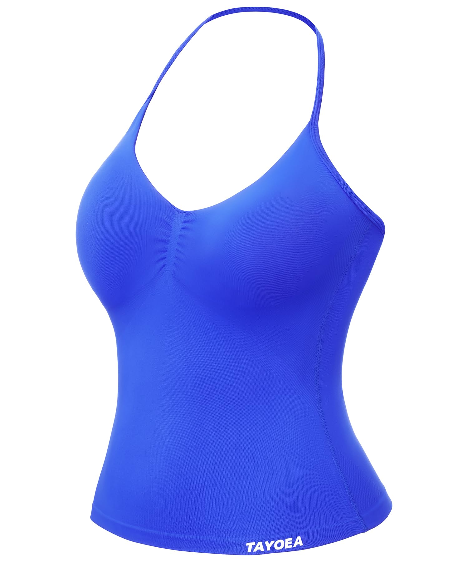 TAYOEA Tank Top Damen Bauchfreies Oberteil mit V-Ausschnitt Rückenfreies Crop Top mit Integriertem Pads Damen für Yoga Gym