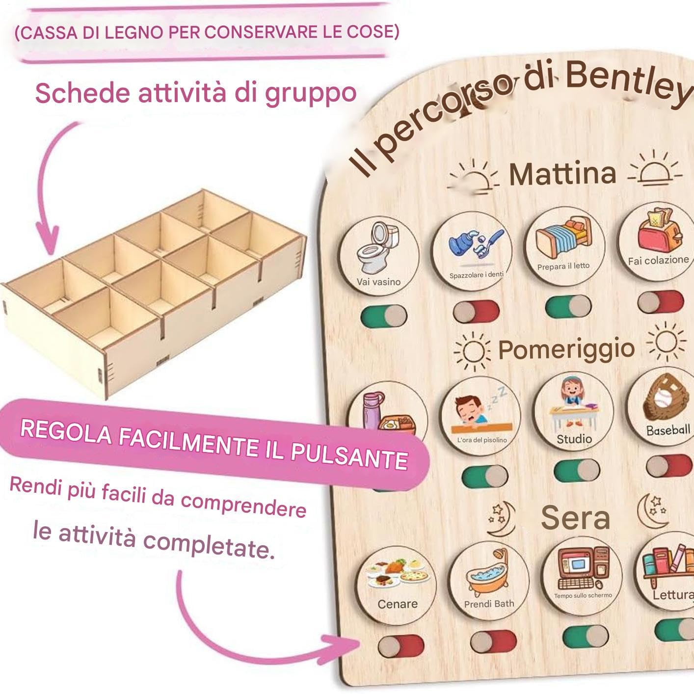 Tabella Delle Routine Per Bambini Piccoli - Tavola in Legno per la Routine della Buonanotte per Bambini 3-5 Anni | Scuola Materna in Legno Per Routine Mattutina e Notturna