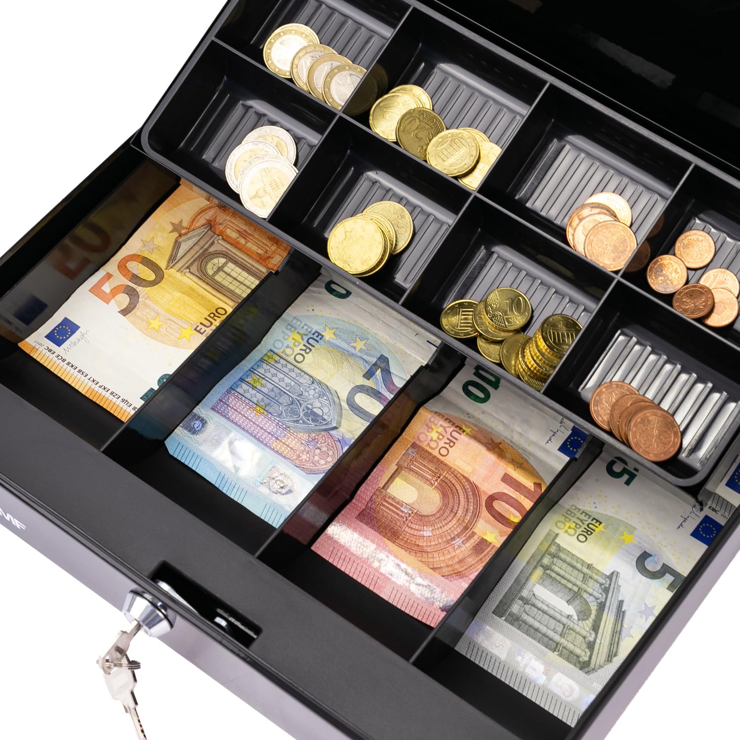 HMF Caisse à monnaie verrouillable, 30 x 24 x 9 cm, Noir