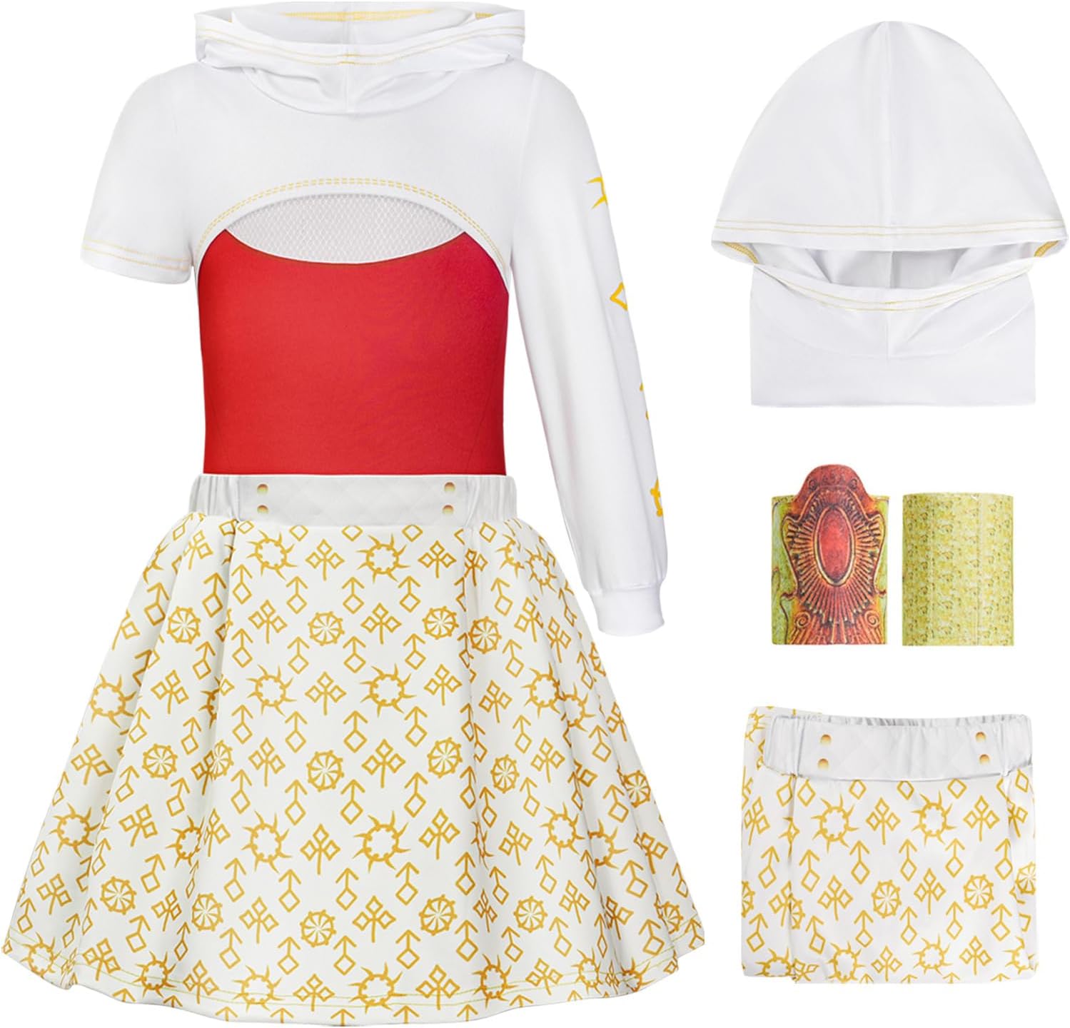 Girls Zombies Nova Costume Kids Halloween Cosplay Top Pant Dress Hooded Coat 3PCS Outfit Include Bracelet Red and White Style1 7-8 Years