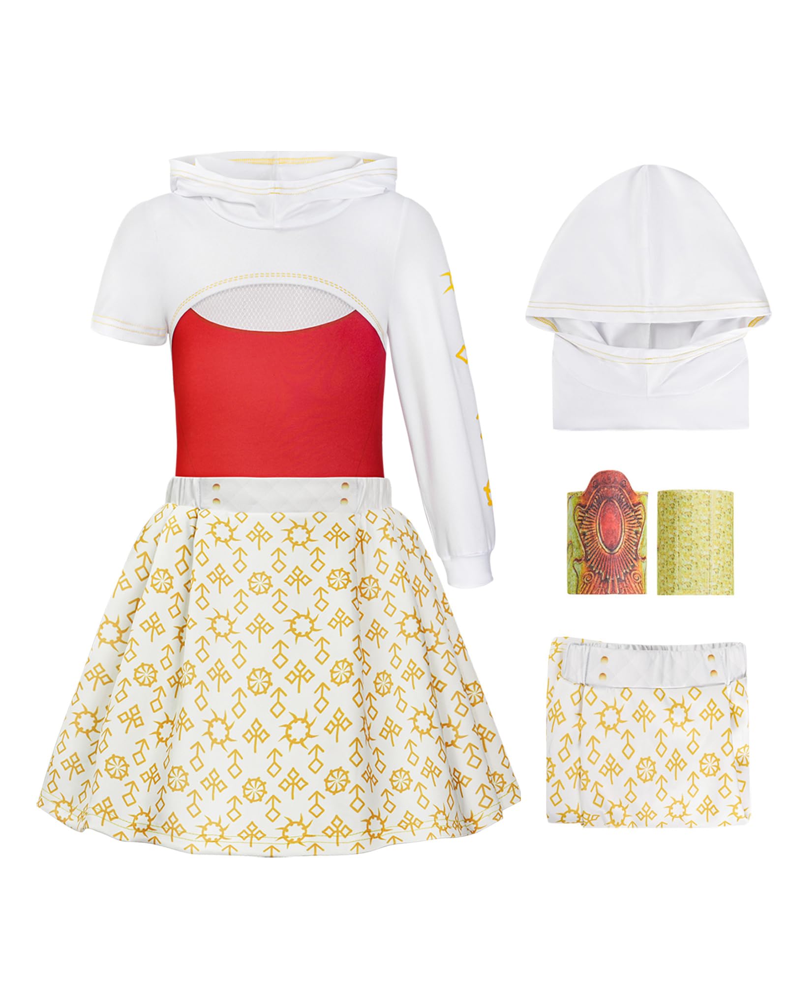 Girls Zombies Nova Costume Kids Halloween Cosplay Top Pant Dress Hooded Coat 3PCS Outfit Include Bracelet