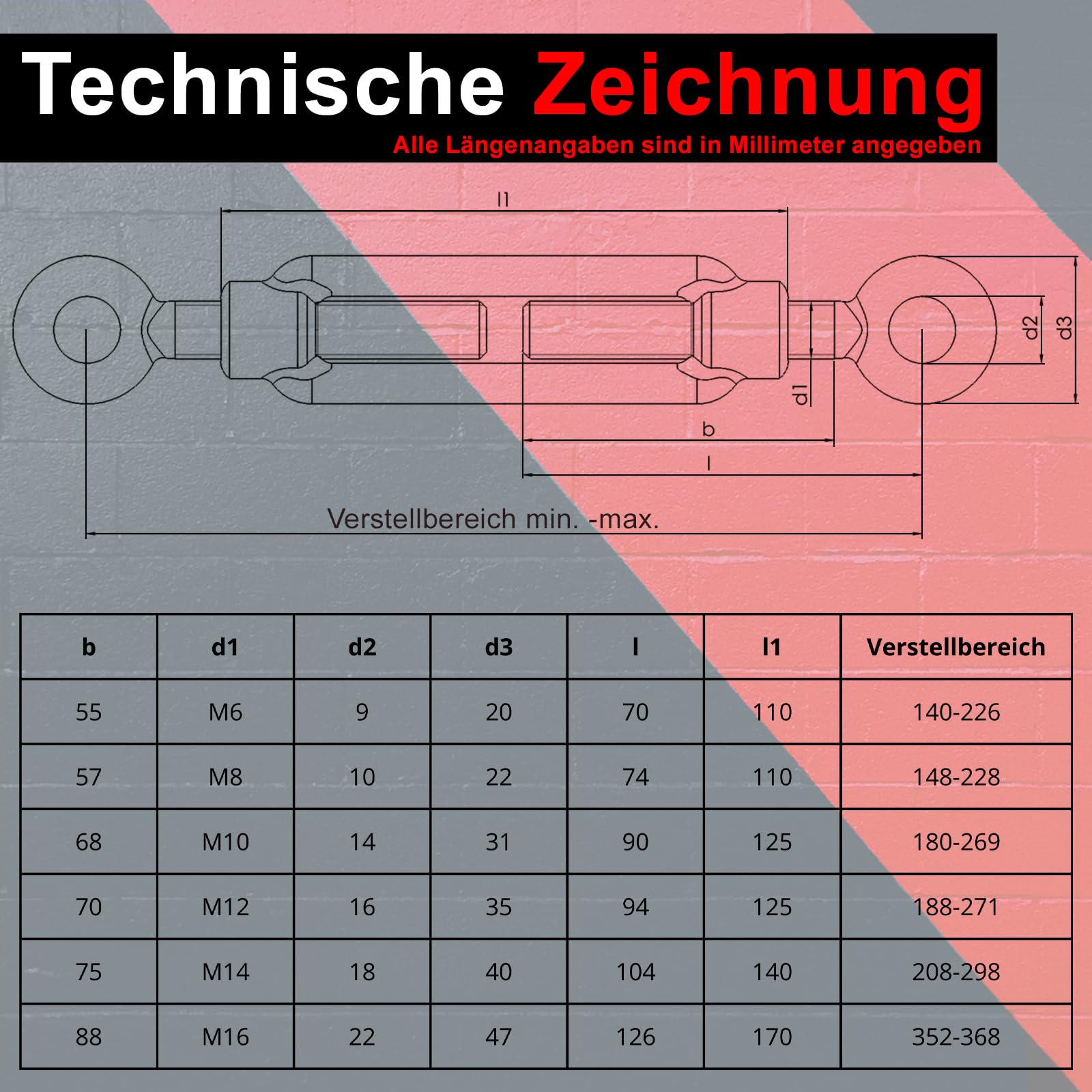 PRIOstahl Spannschloss M16 Öse-Öse – Verzinkter Seilspanner Für Innen & Außen, Verstellbar