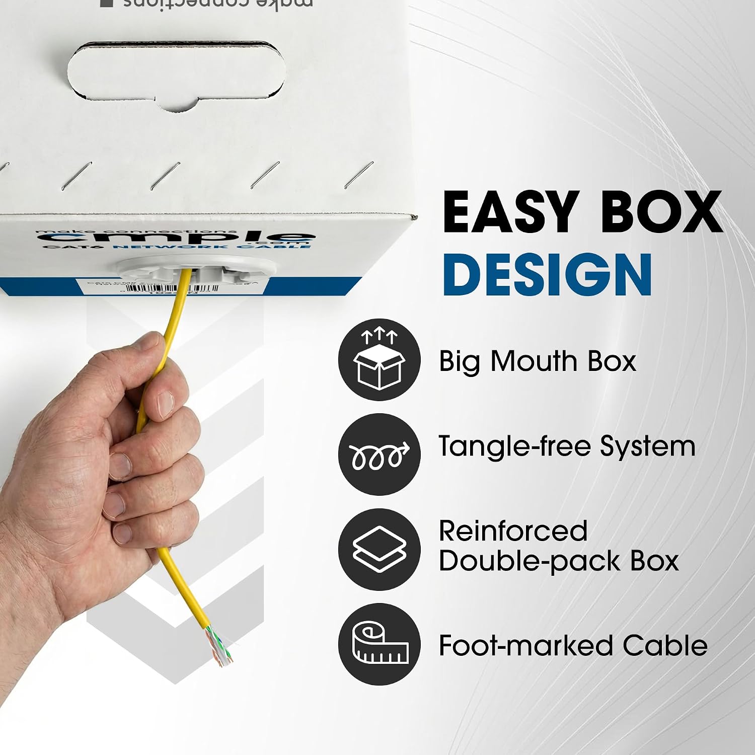 Cmple - Cat6 Cable 1000ft Bulk Lan Ethernet Cat 6 Wire Network UTP 23AWG CMR Riser 10Gbps 550 MHz Pull Box 1000 Feet, Yellow