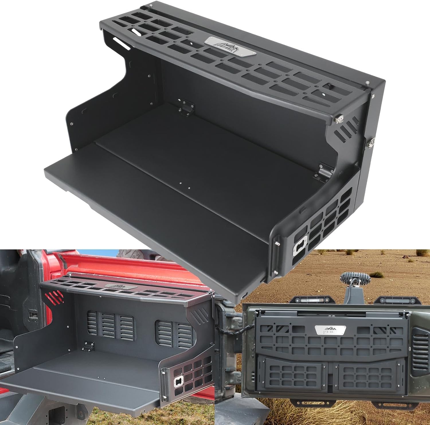 2-in-1 Tailgate Table and Foldable Molle Panel Fit for Jeep Wrangler JK JKU JL JLU 2007-2025 2/4 Door, Multi-Function Truck Storage and Camping Workstation INCOMPLETE