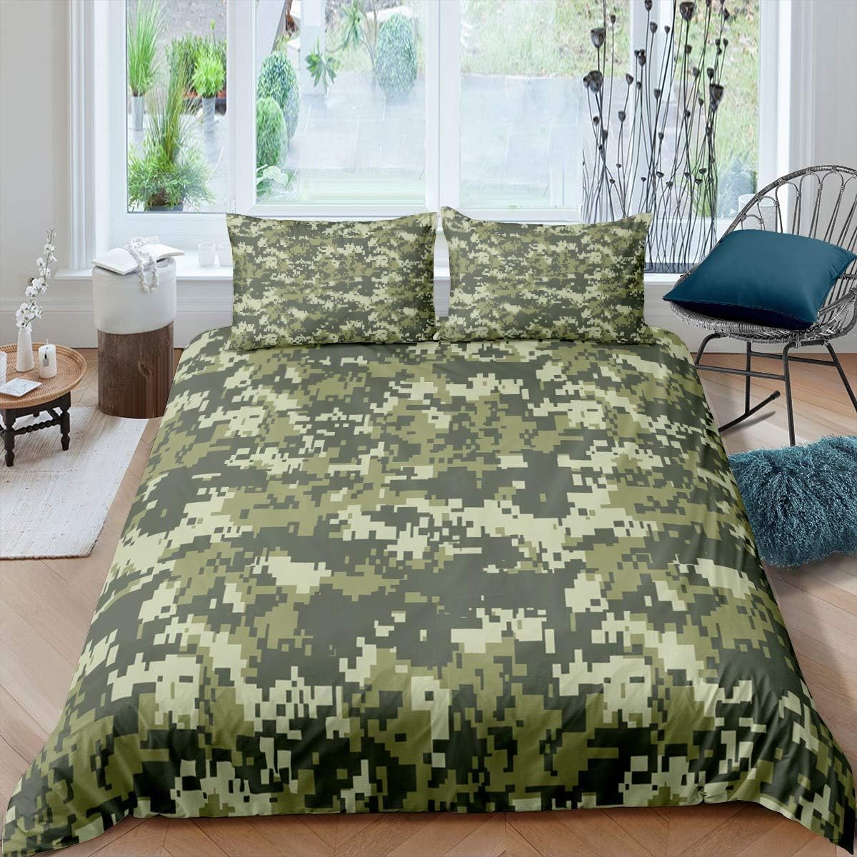 Parure de lit camouflage militaire avec impression 3D de qualité et fermeture éclair pratique